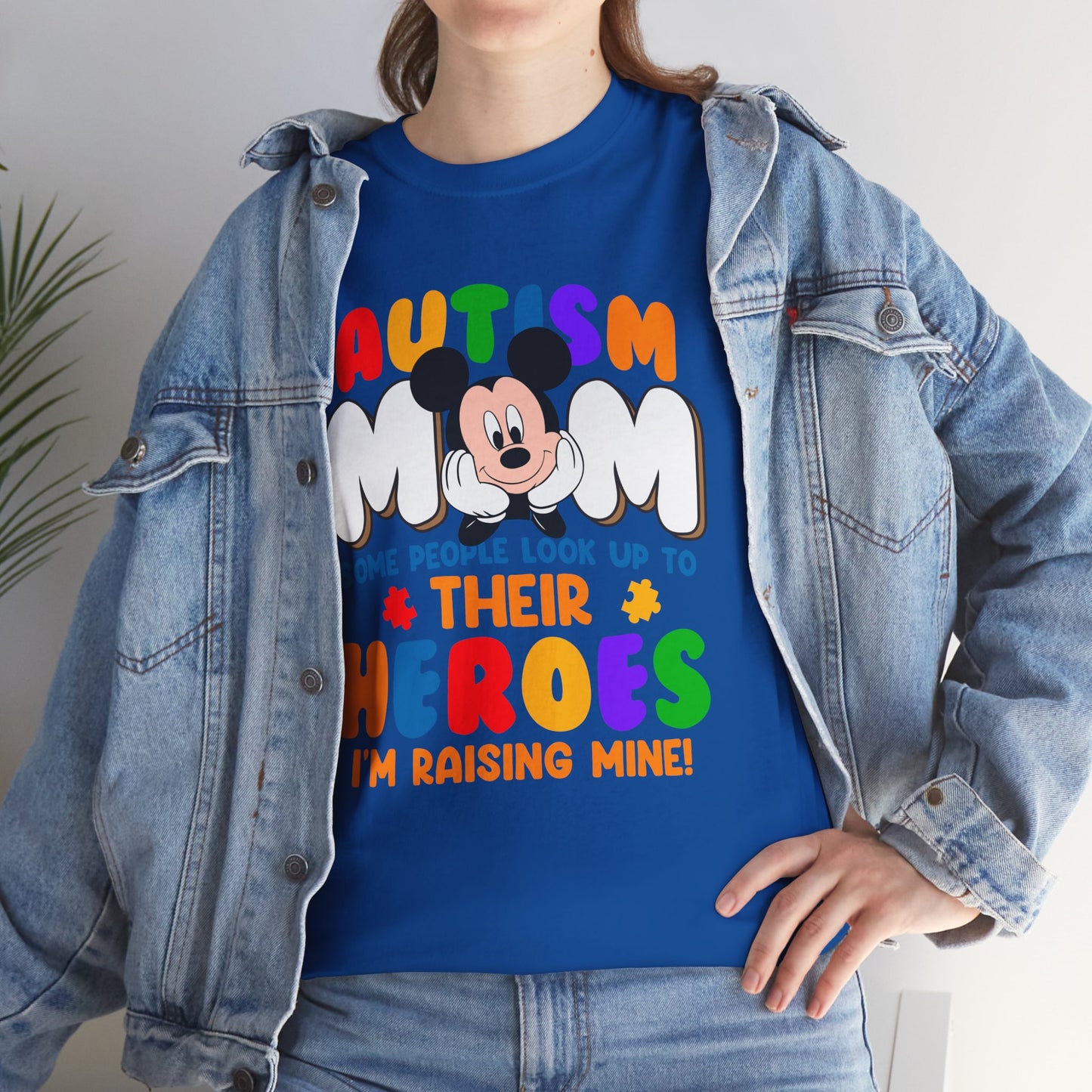 Autism Mom T-Shirt — "Some People Look Up to Their Heroes I'm Raising Mine" Colorful Support Tee