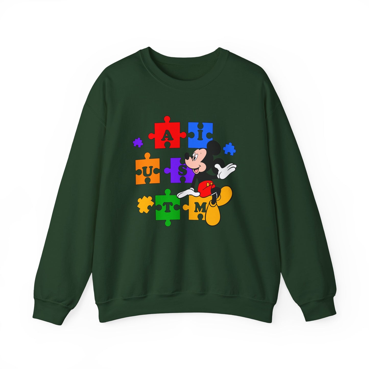 Autism Awareness Crewneck Sweatshirt — Mickey Puzzle Piece Design