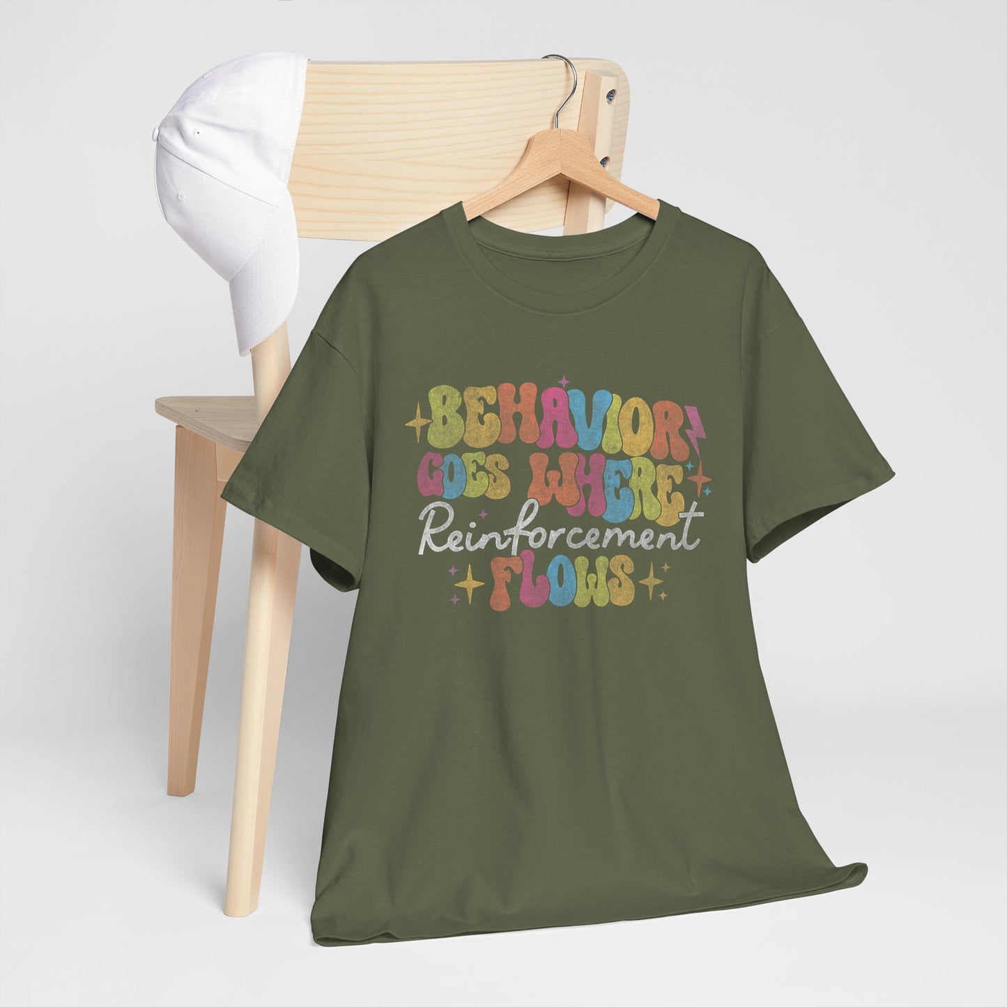 Behavior Codes Where? Reinforcement Flows T-Shirt — Retro Psychedelic Behavioral Therapist Tee