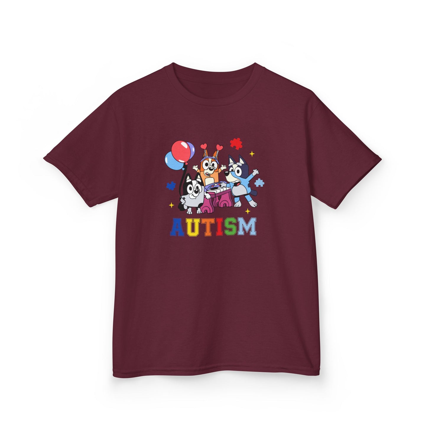 Kids Tee — Colorful 'AUTISM' Paw & Balloon Celebration Design