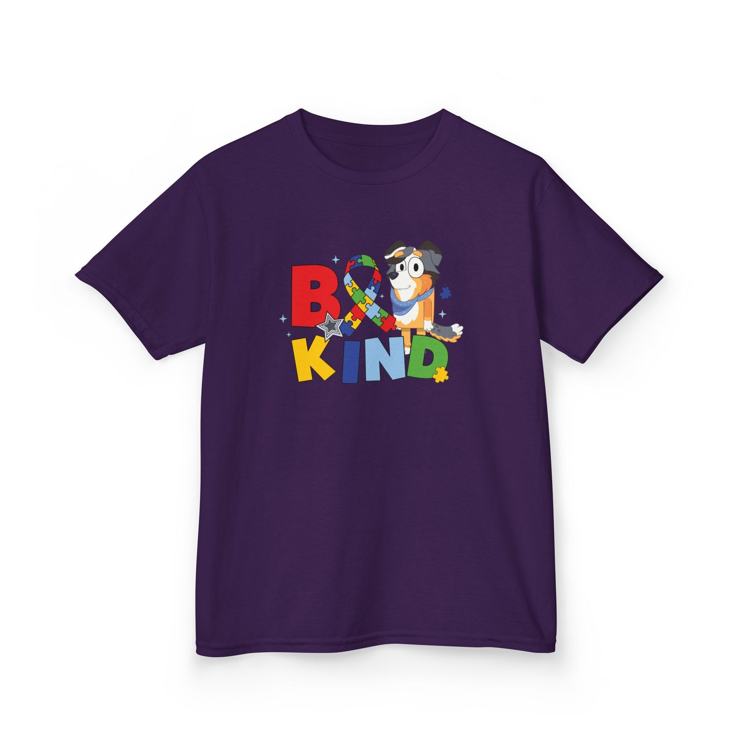 Kids Tee — "Be Kind" Colorful Autism Awareness Ribbon Design