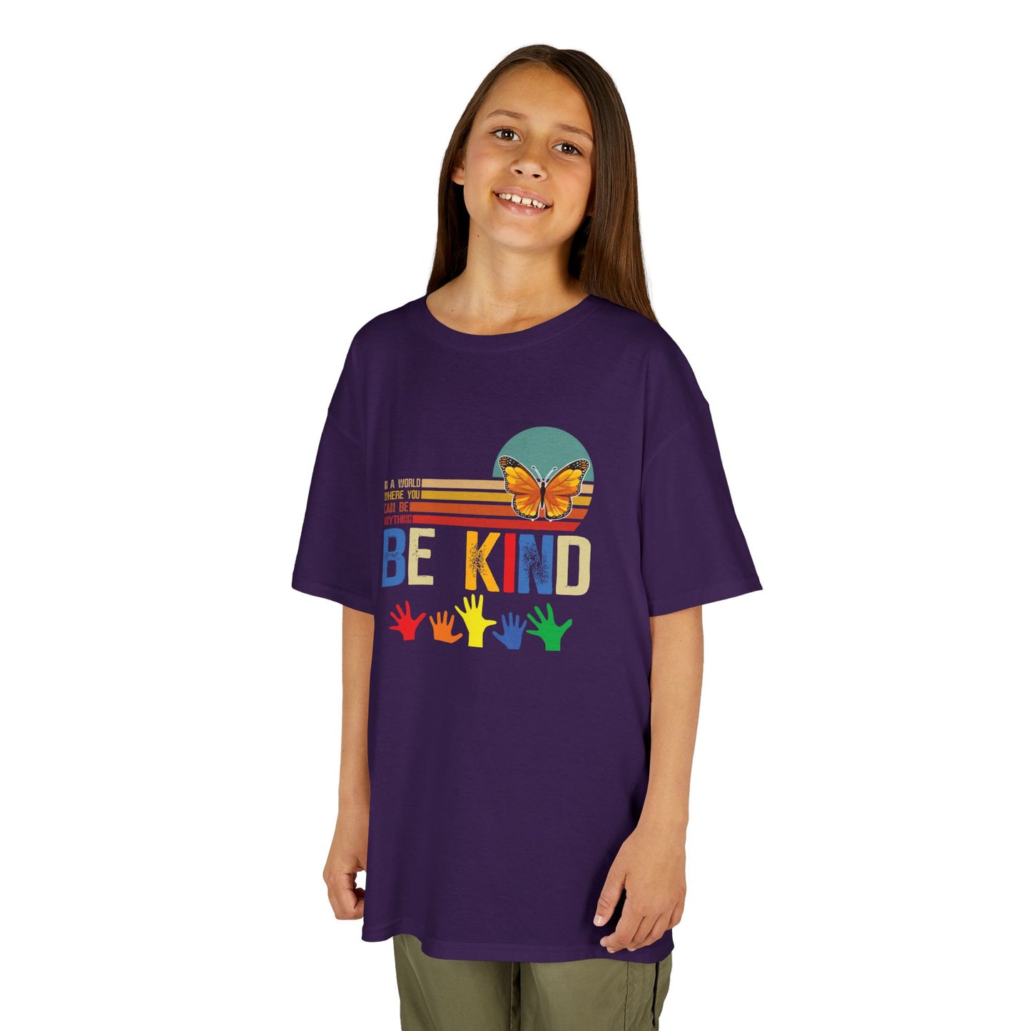 Be Kind Kids Heavy Cotton Tee - Colorful Butterfly Design