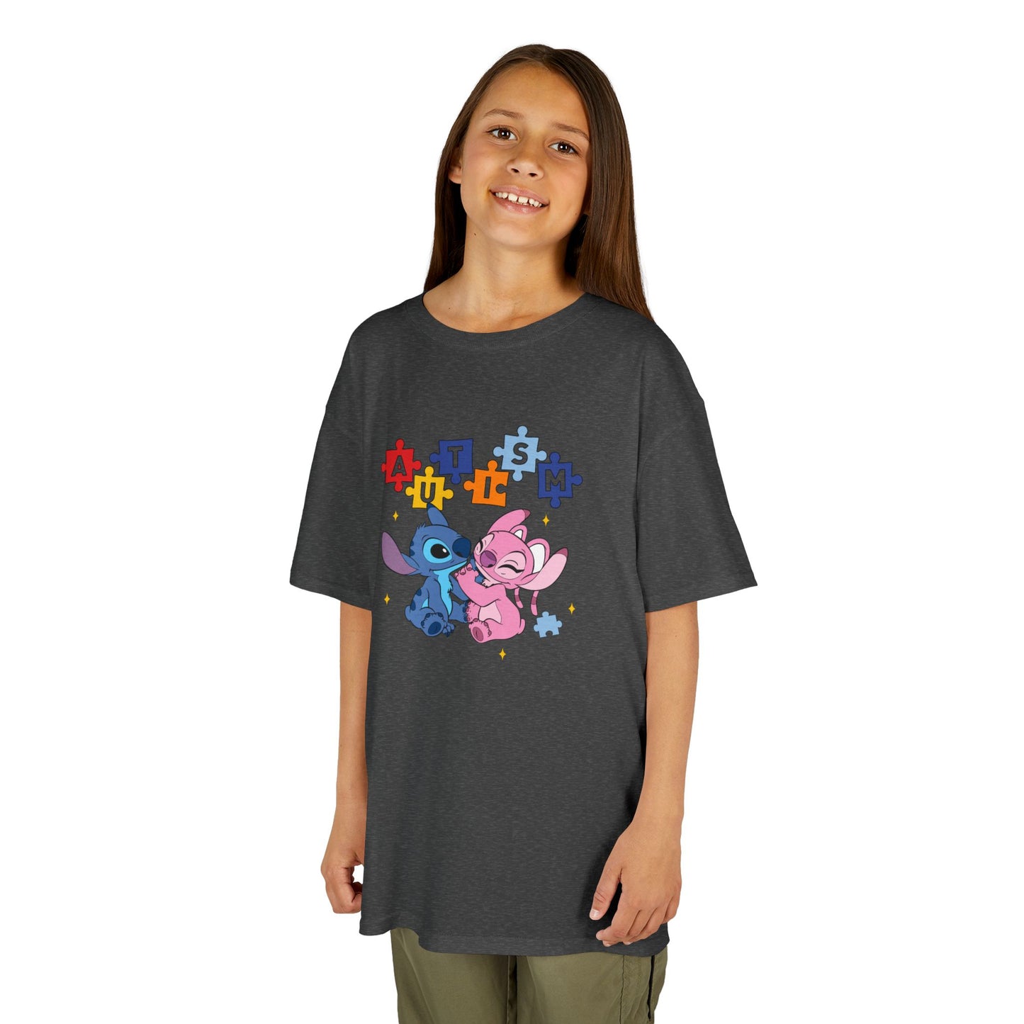Kids Tee — Cute Stitch & Angel Heart Puzzle Design