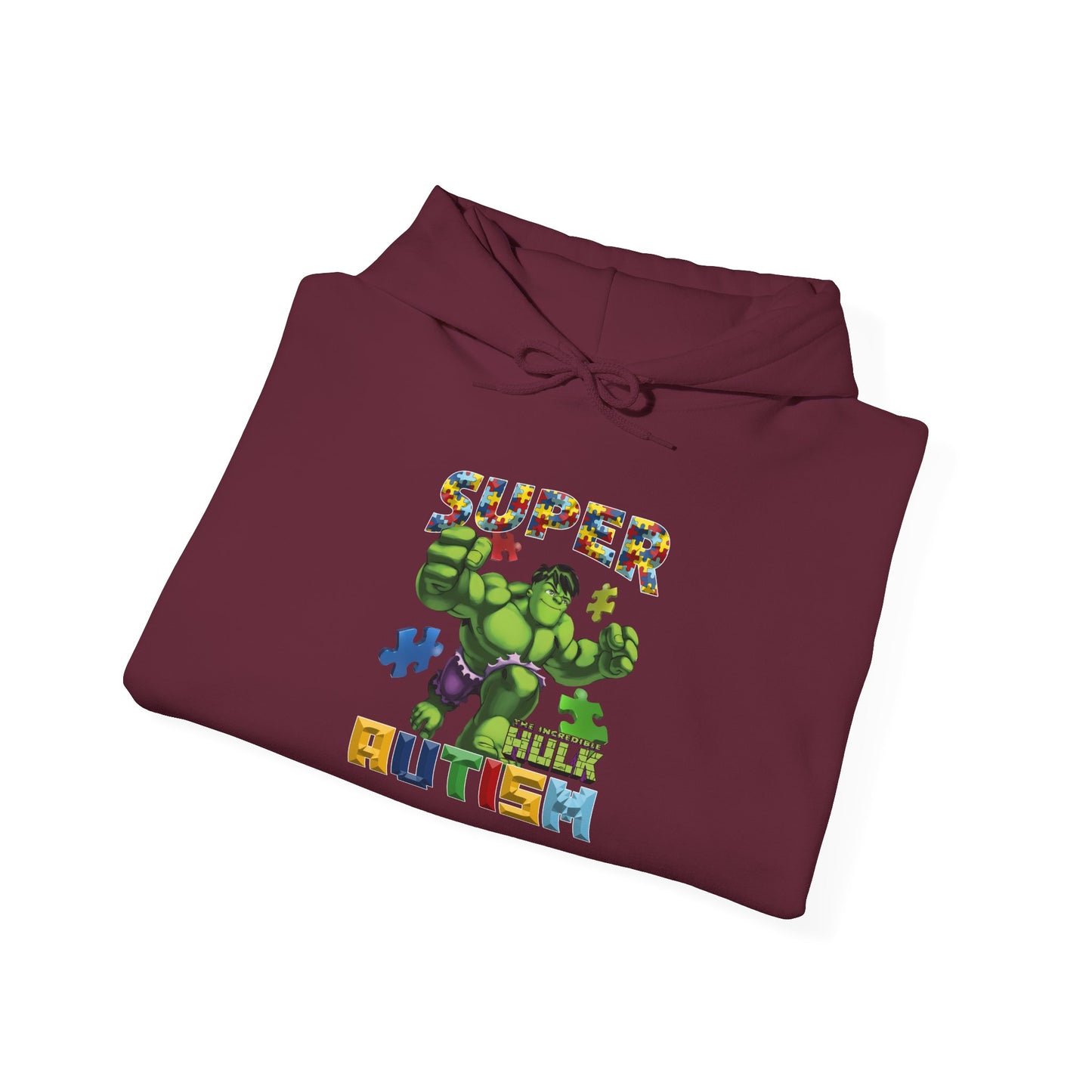 Autism Superhero Hoodie — "Super 4 Autism" Puzzle-Pattern Support Pullover