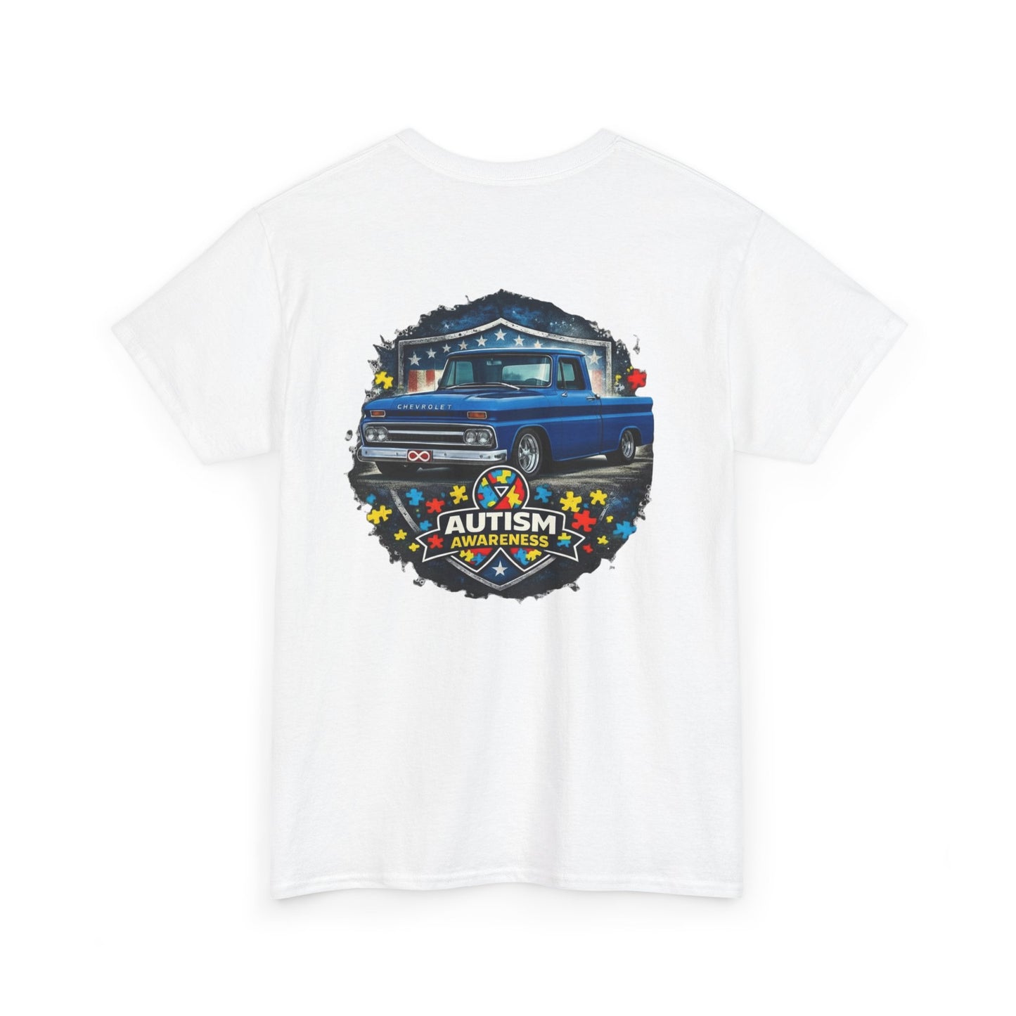 Tim’s Truck Tee- Autism Awareness Truck T-Shirt — Vintage Pickup Puzzle Ribbon Tee
