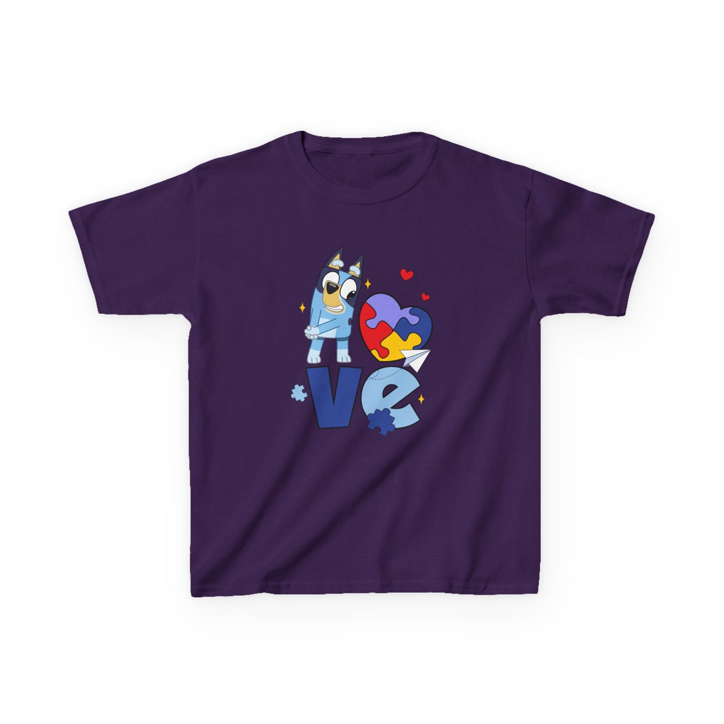 Kids Tee — 'LOVE' Puzzle Heart & Cartoon Character Autism Awareness Shirt