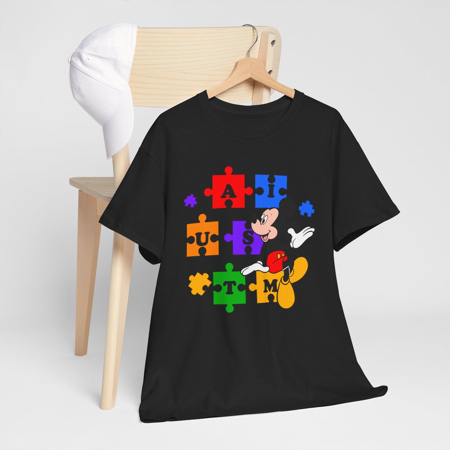 Autism Puzzle Mickey T-Shirt — Colorful Puzzle Pieces "AUTISM" Design