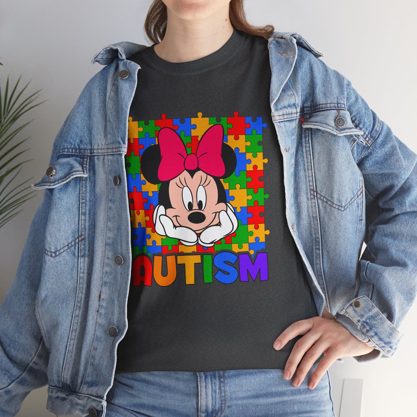 Autism Awareness T-Shirt — Colorful Puzzle Heart Minnie Design