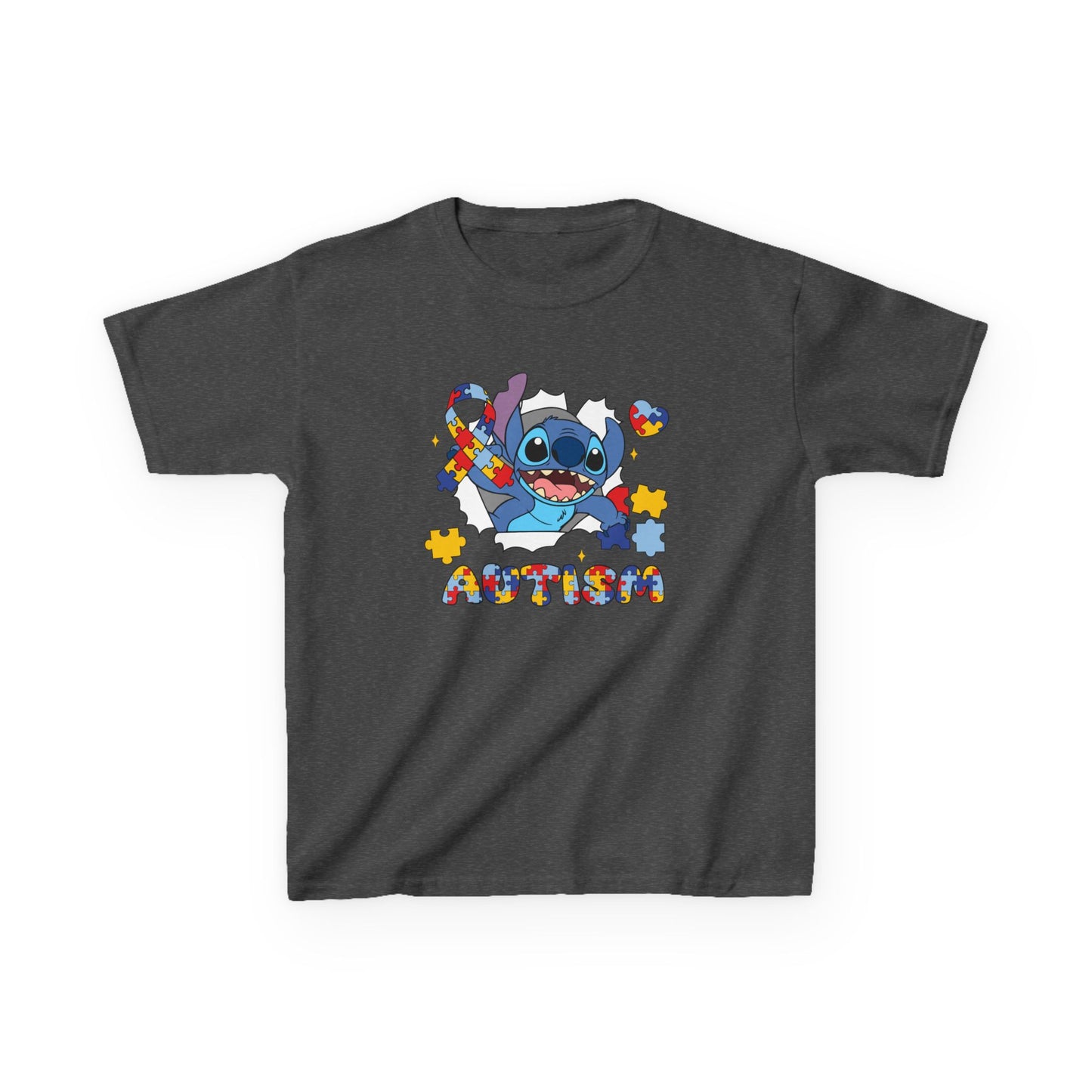 Kids Tee — Cute Stitch Autism Puzzle Heart Design