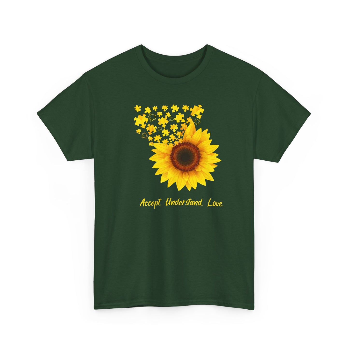 Sunflower Love Unisex Heavy Cotton Tee - Accept Understand Love Shirt