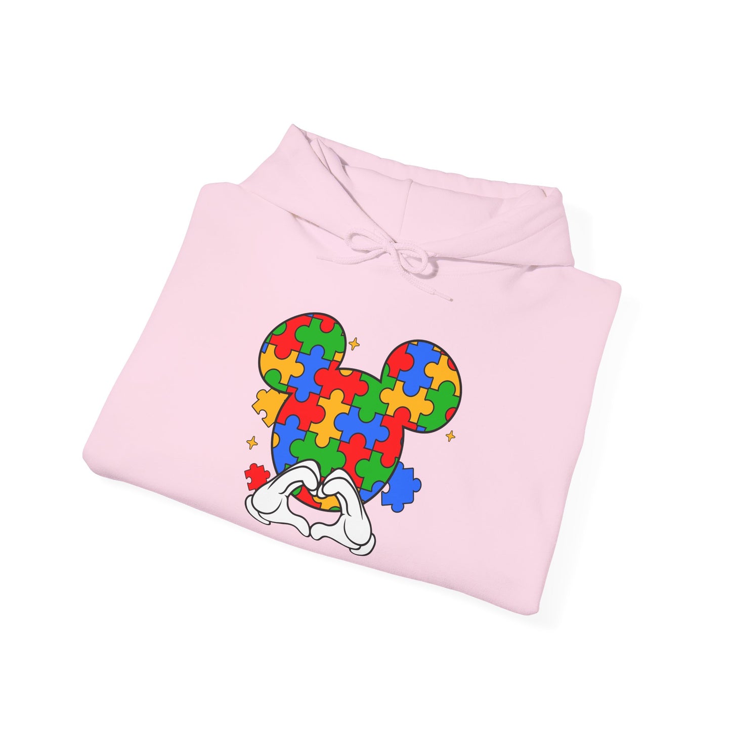 Autism Puzzle Mouse Hoodie — Colorful Puzzle Piece Mickey Silhouette Sweatshirt