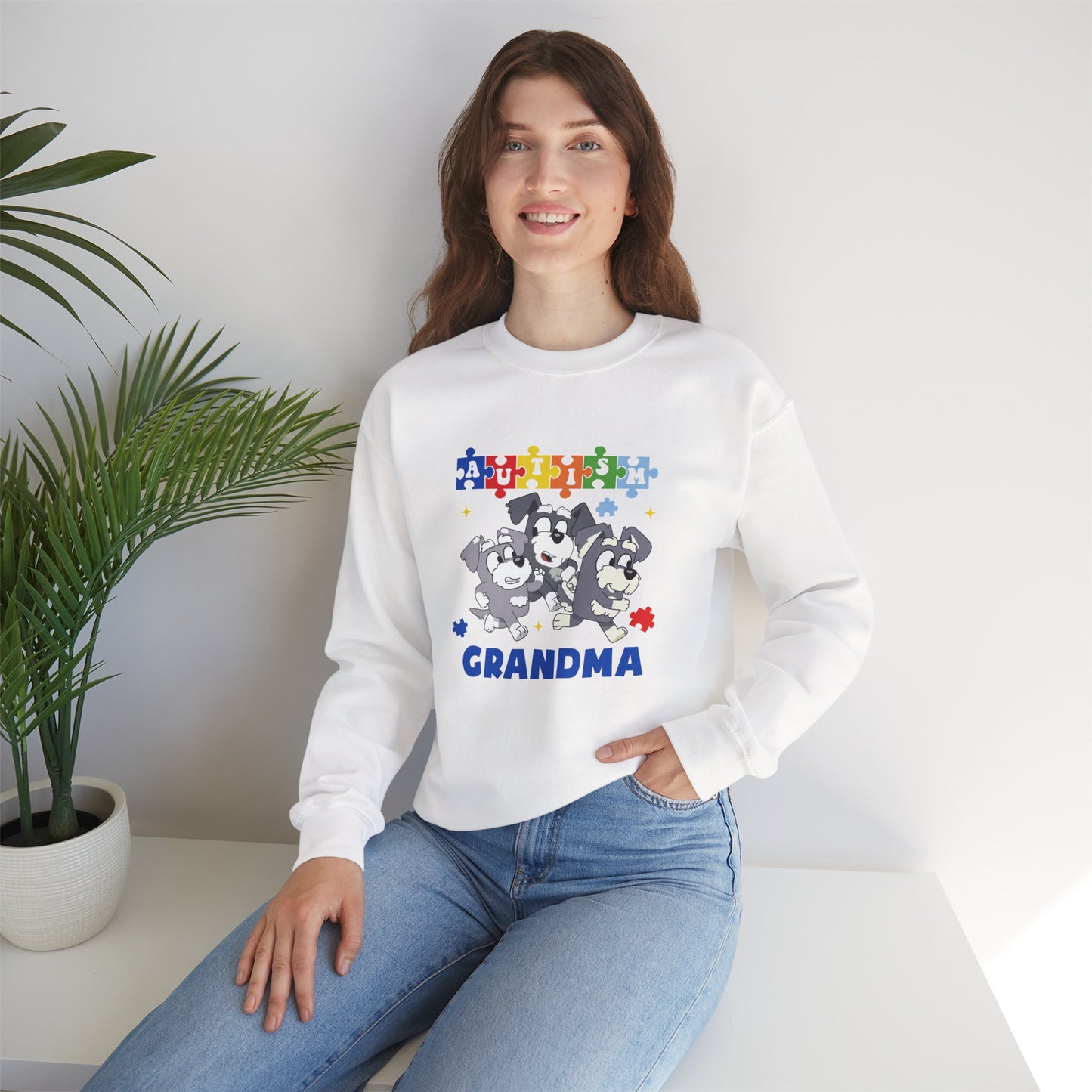 Autism Awareness Grandma Sweatshirt – Puzzle Paw Print Design