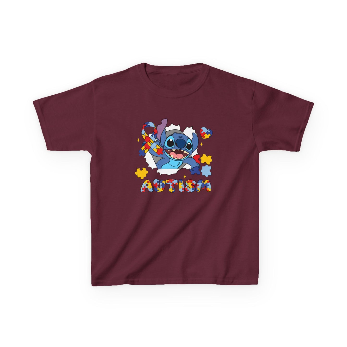 Kids Tee — Cute Stitch Autism Puzzle Heart Design