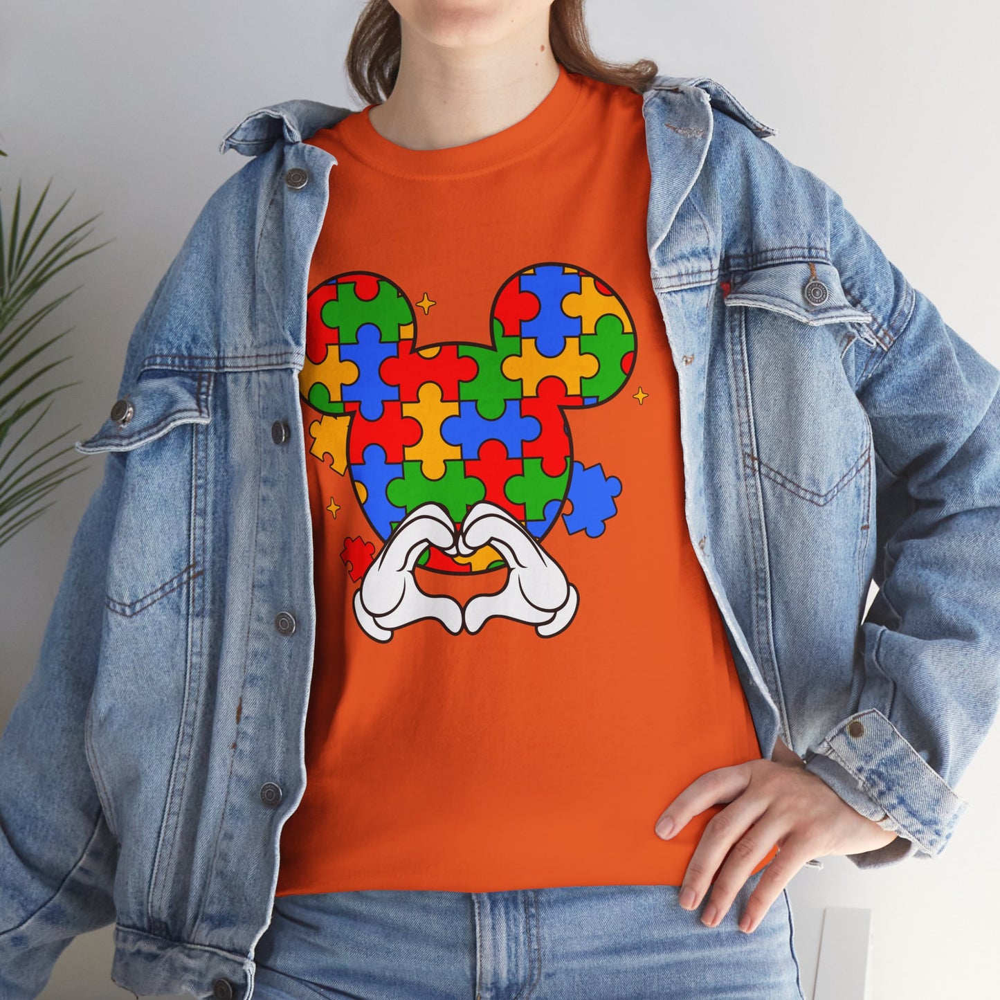 Autism Puzzle Mickey Ears T-Shirt — Colorful Puzzle Piece Heart Tee