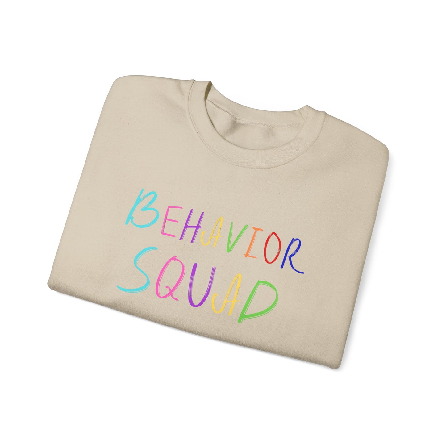 Behavior Squad Crewneck Sweatshirt — Colorful Handwritten Kids Behavior Team Top