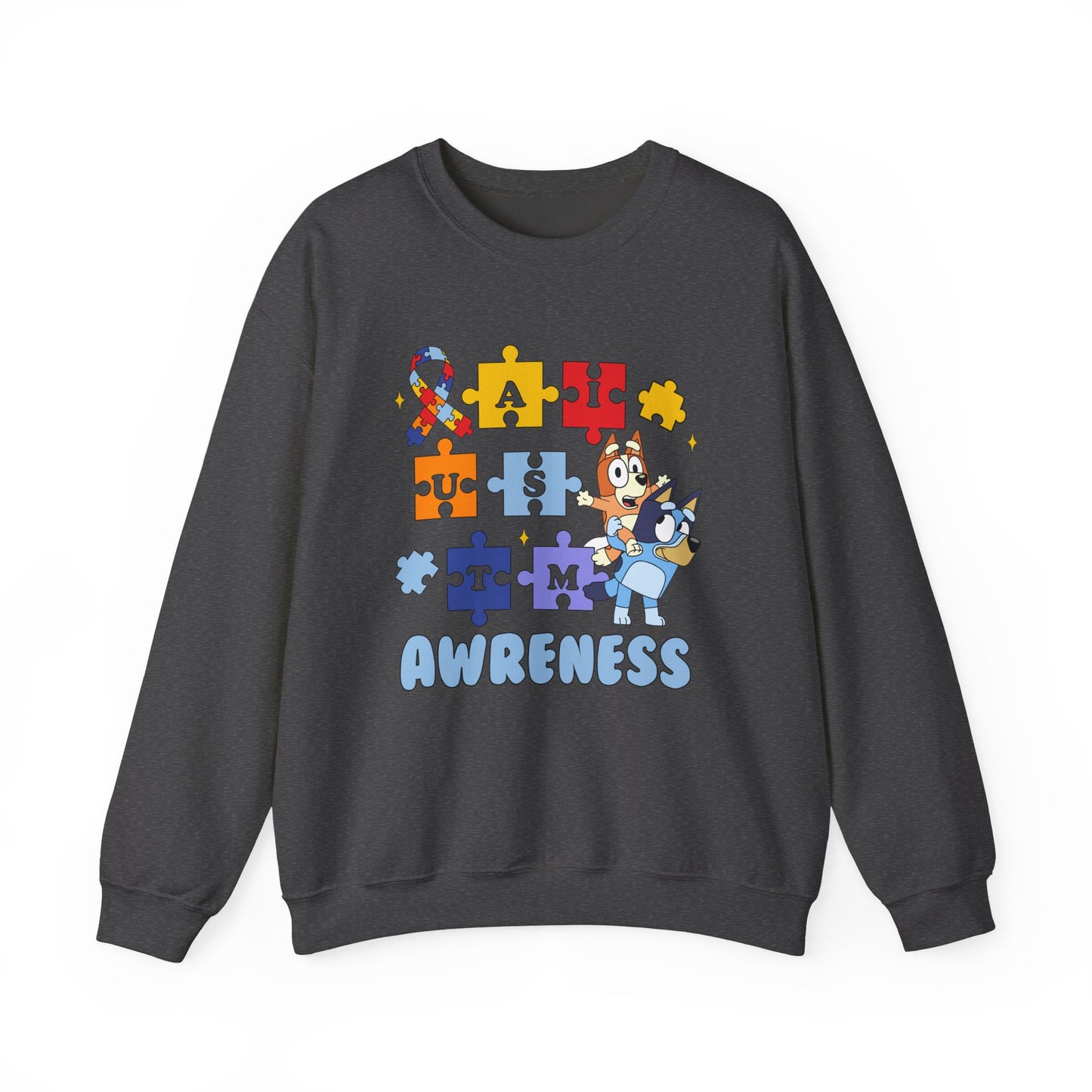 Autism Awareness Crewneck Sweatshirt — Puzzle Ribbon Support Design