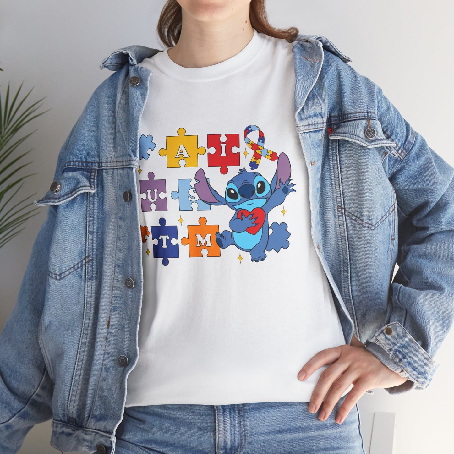 Autism Awareness Puzzle Heart Tee - Cute Blue Alien Character
