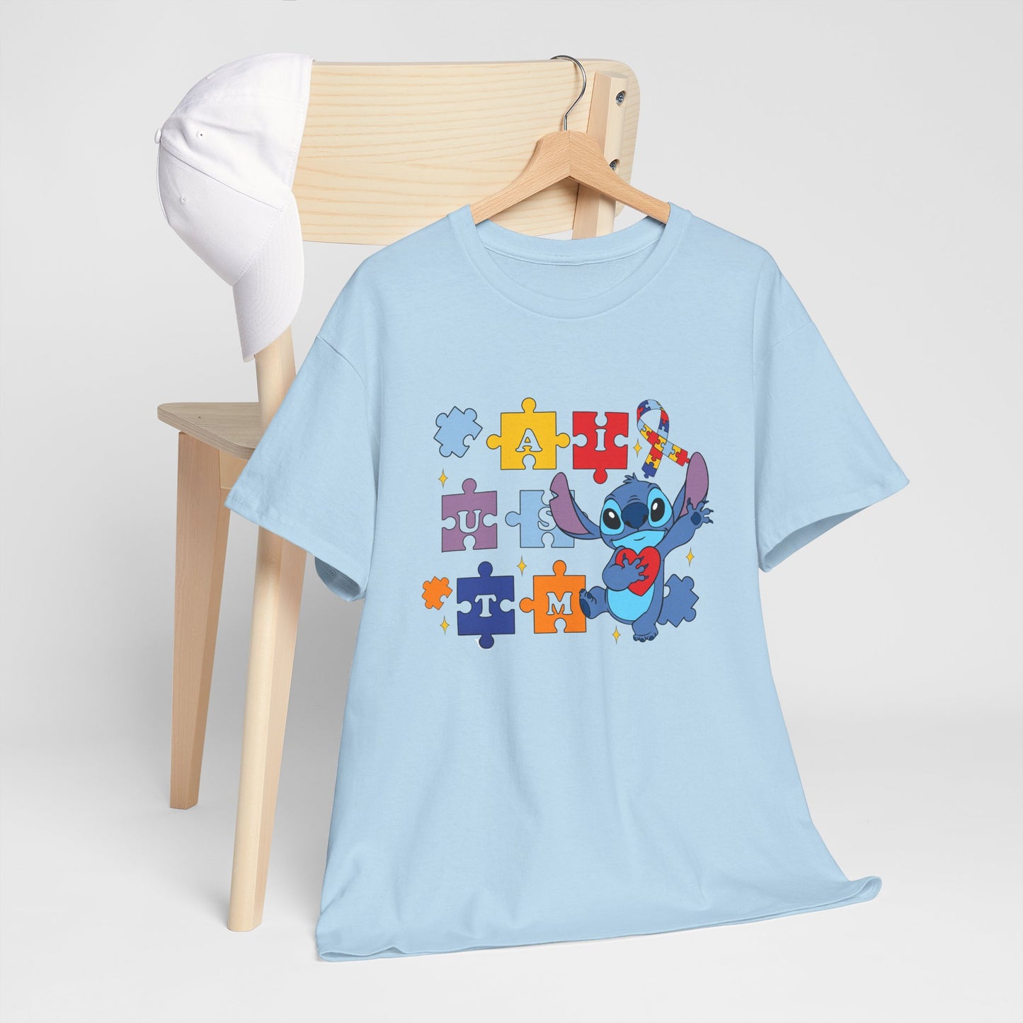 Autism Awareness Puzzle Heart Tee - Cute Blue Alien Character
