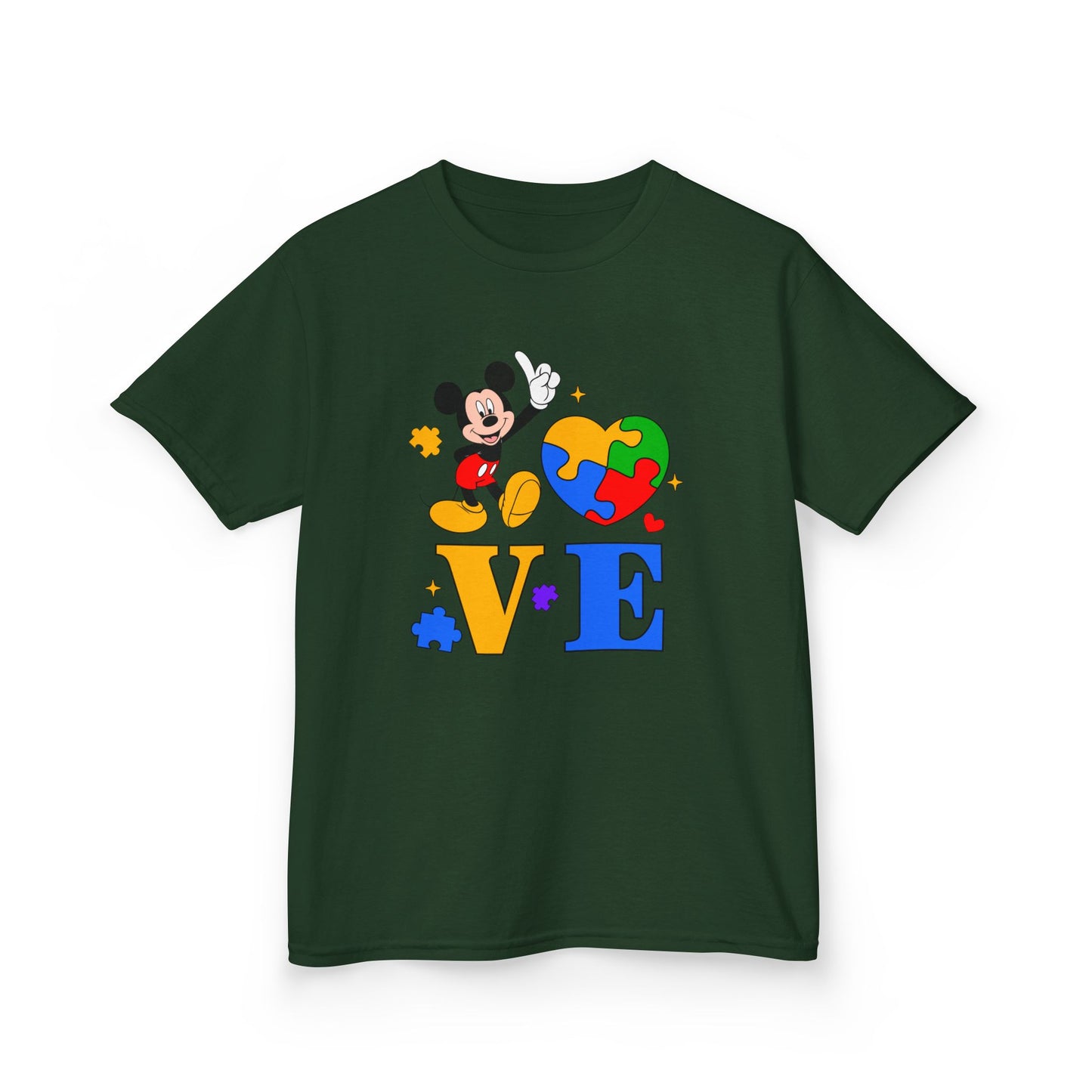 Kids Autism Awareness LOVE T‑Shirt — Puzzle Heart & Cartoon Character Design
