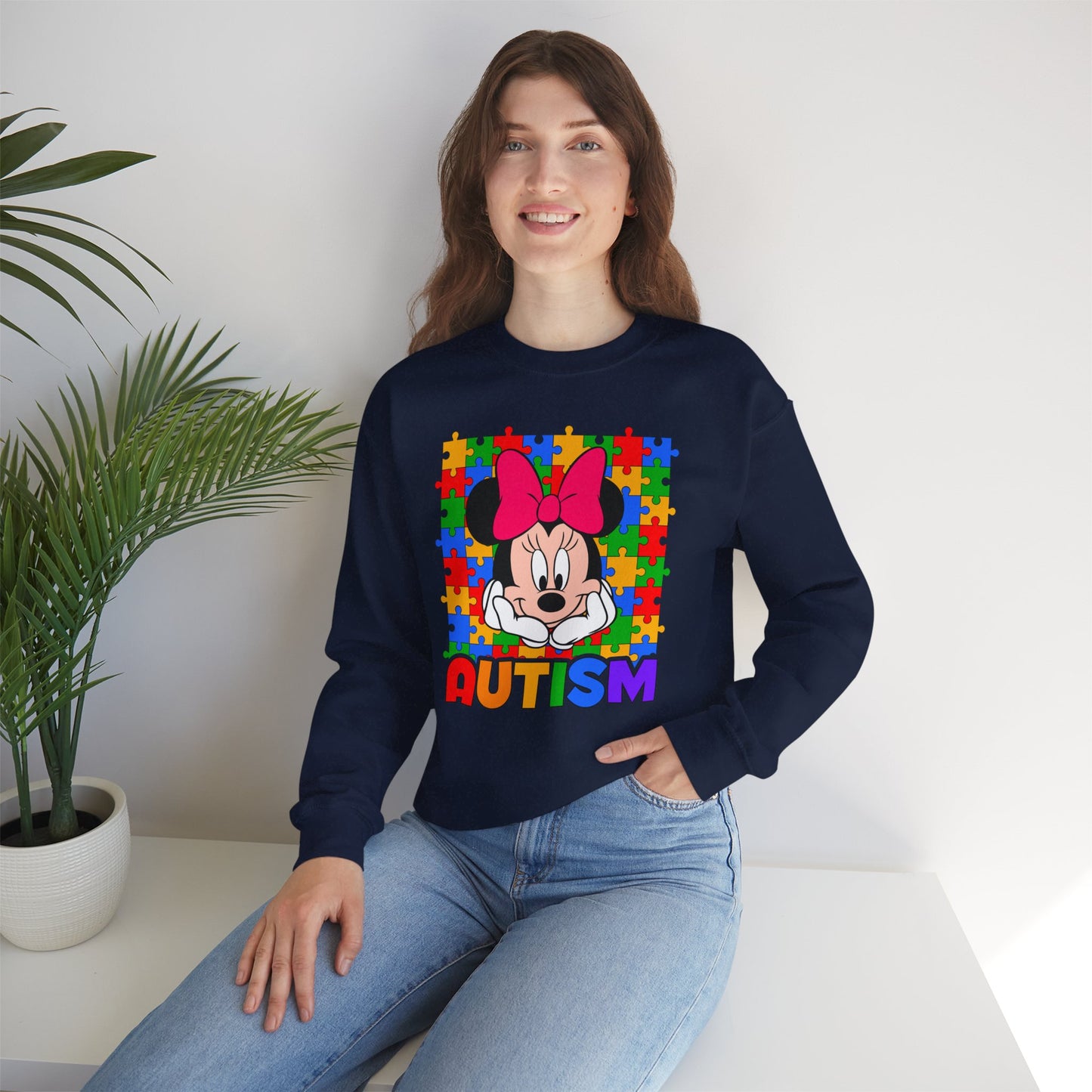 Autism Awareness Sweatshirt — Rainbow Puzzle Heart Character Design