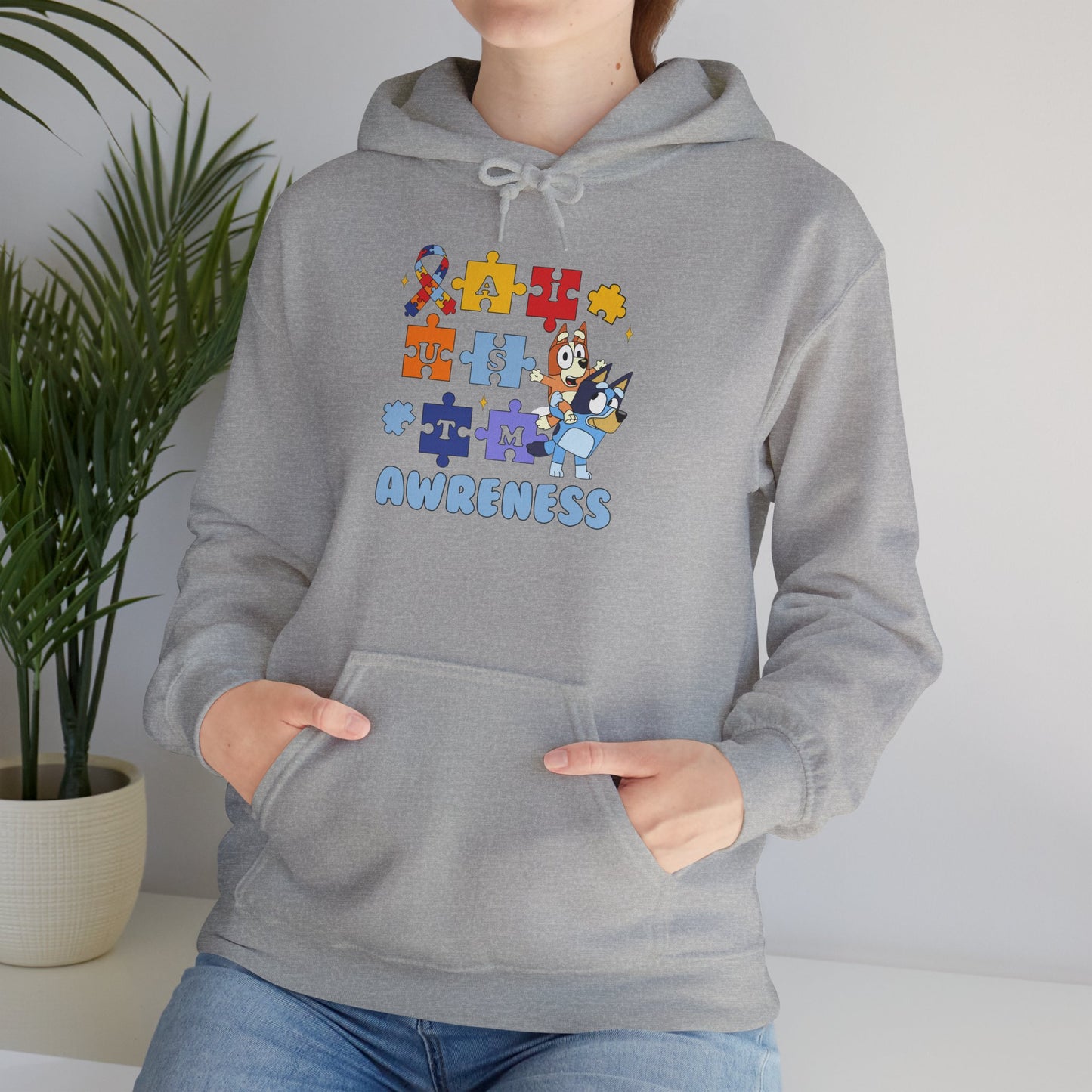 Autism Awareness Hoodie – Bluey Puzzle Ribbon Design