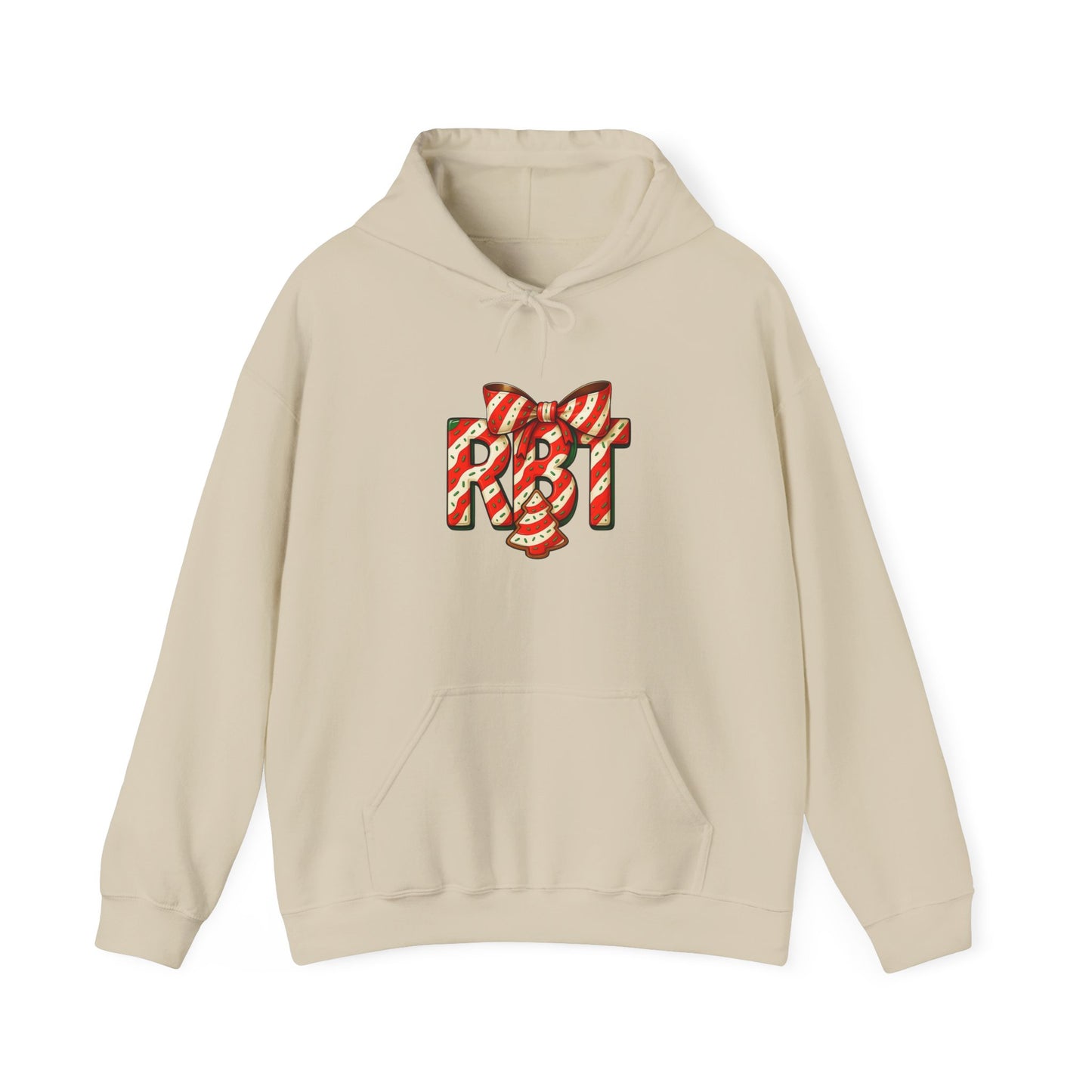 Lil Debbie 'RBT' Tree Cake Holiday Graphic Hoodie — Festive Red Striped Bow Holiday Sweatshirt
