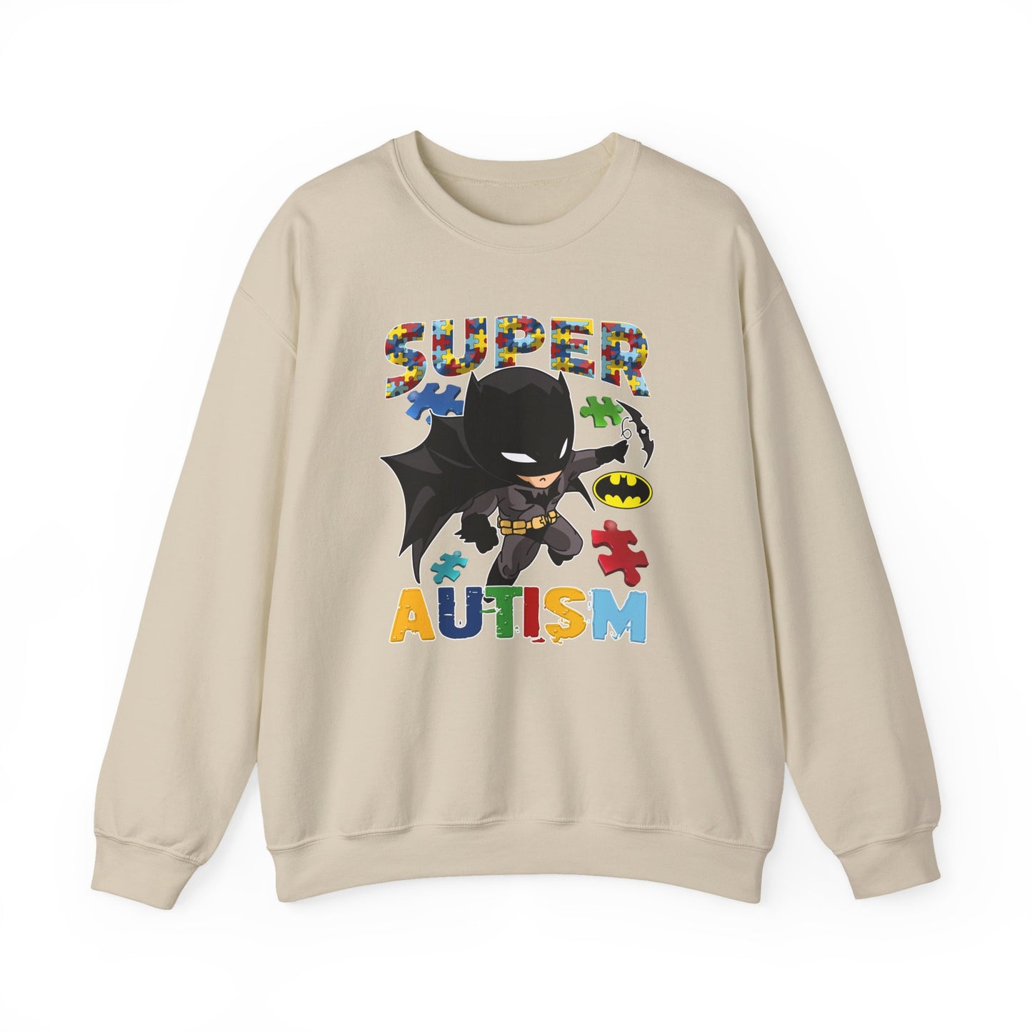 Autism Superhero Crewneck Sweatshirt — "Super Autism" Puzzle-Heart Design