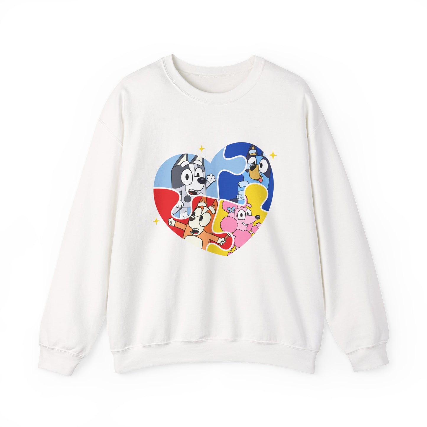 Cartoon Heart Crewneck Sweatshirt — Cute Colorful Character Patch Design