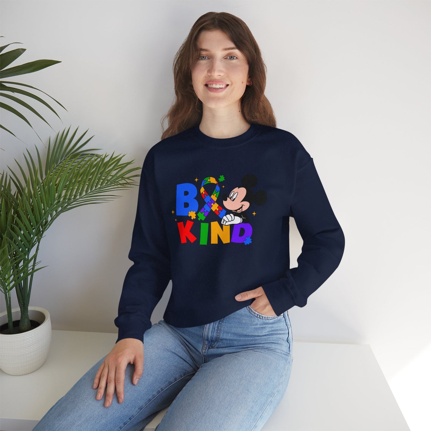 Be Kind Crewneck Sweatshirt - Colorful Awareness Ribbon Design