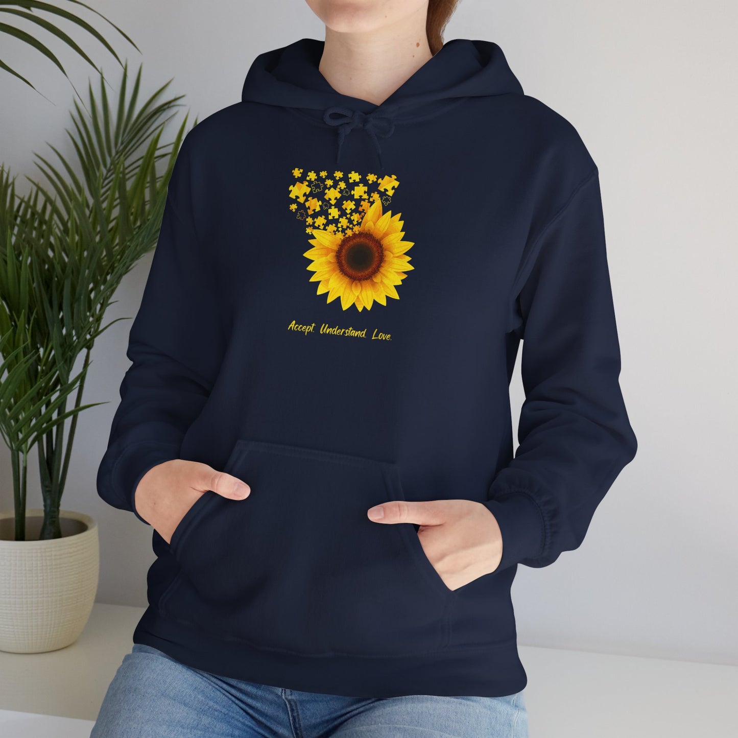 Sunflower Love Autism Awareness Advocate Hoodie — Joyful Floral Hooded Sweatshirt