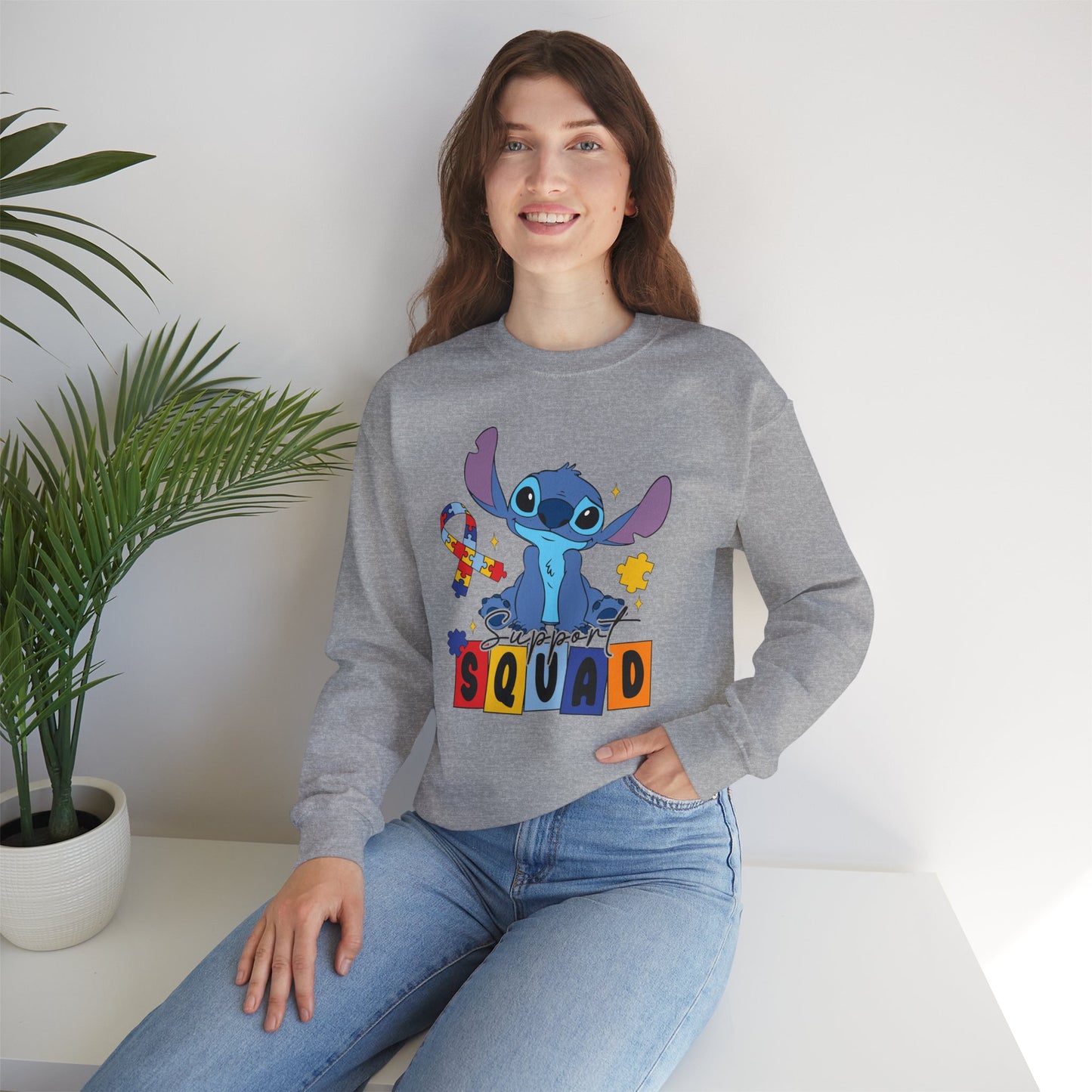 Stitch Squad Crewneck Sweatshirt — Cute Blue Alien Graphic Pullover