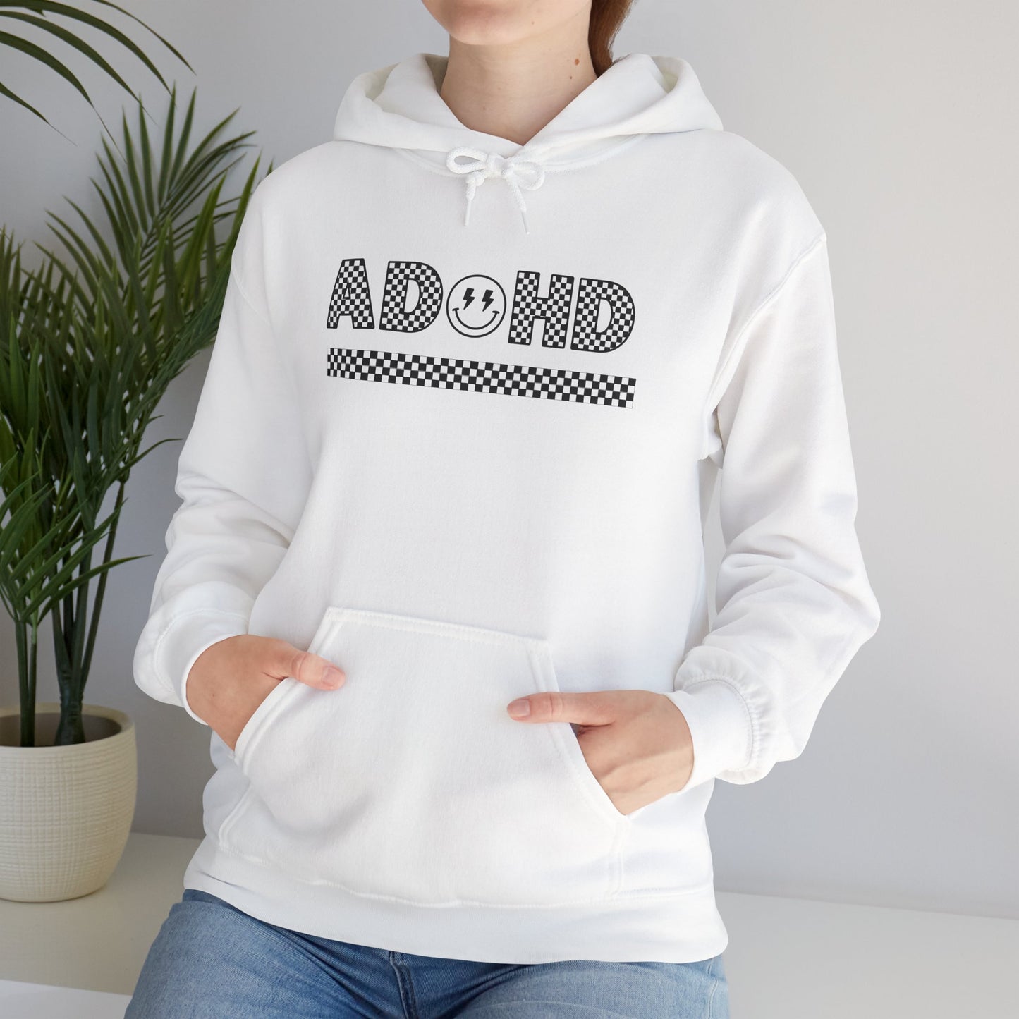 ADHD Smile Checkerboard Hoodie — Retro Graphic ADHD Awareness Pullover