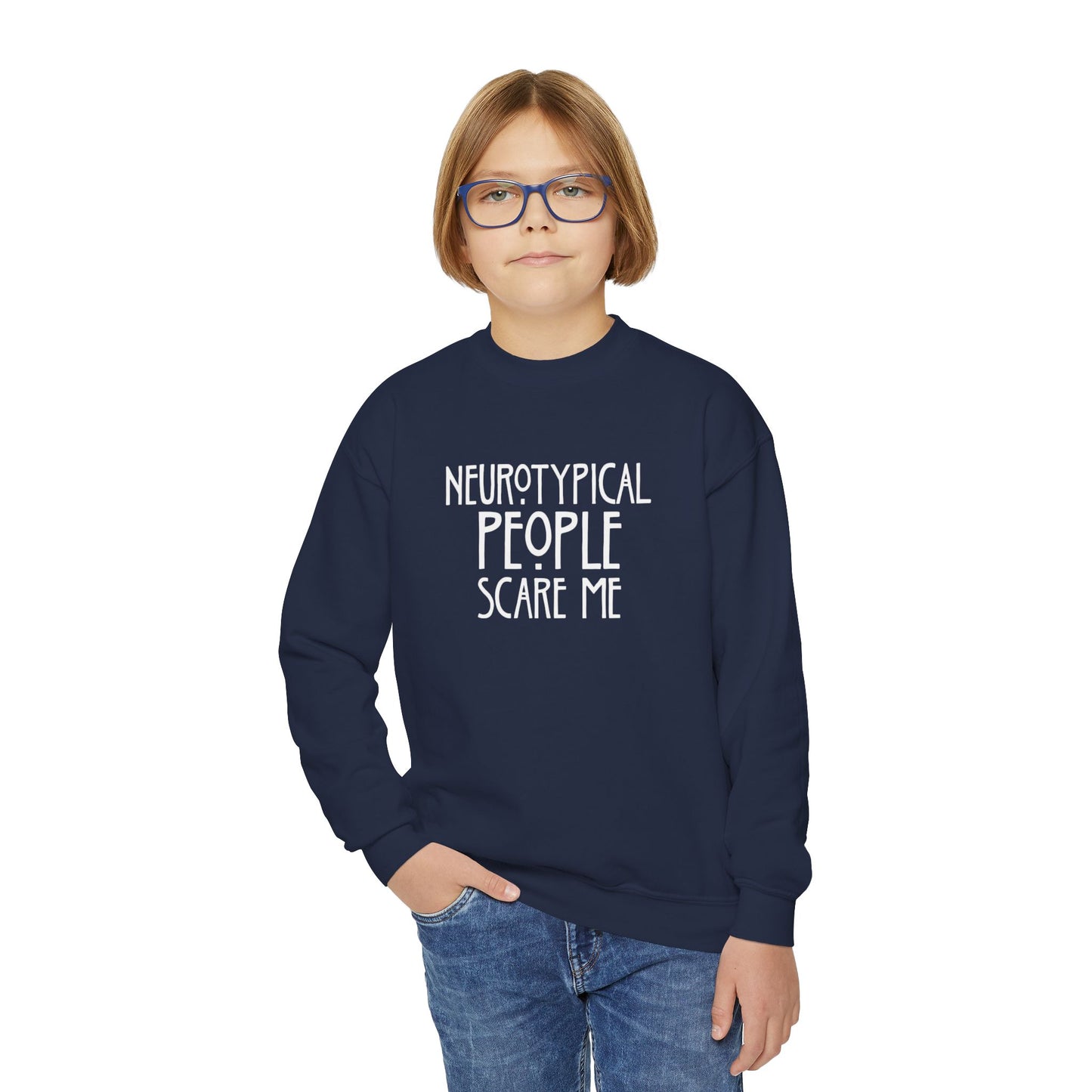 Youth Sweatshirt - "Neurotypical People Scare Me" Graphic Crewneck
