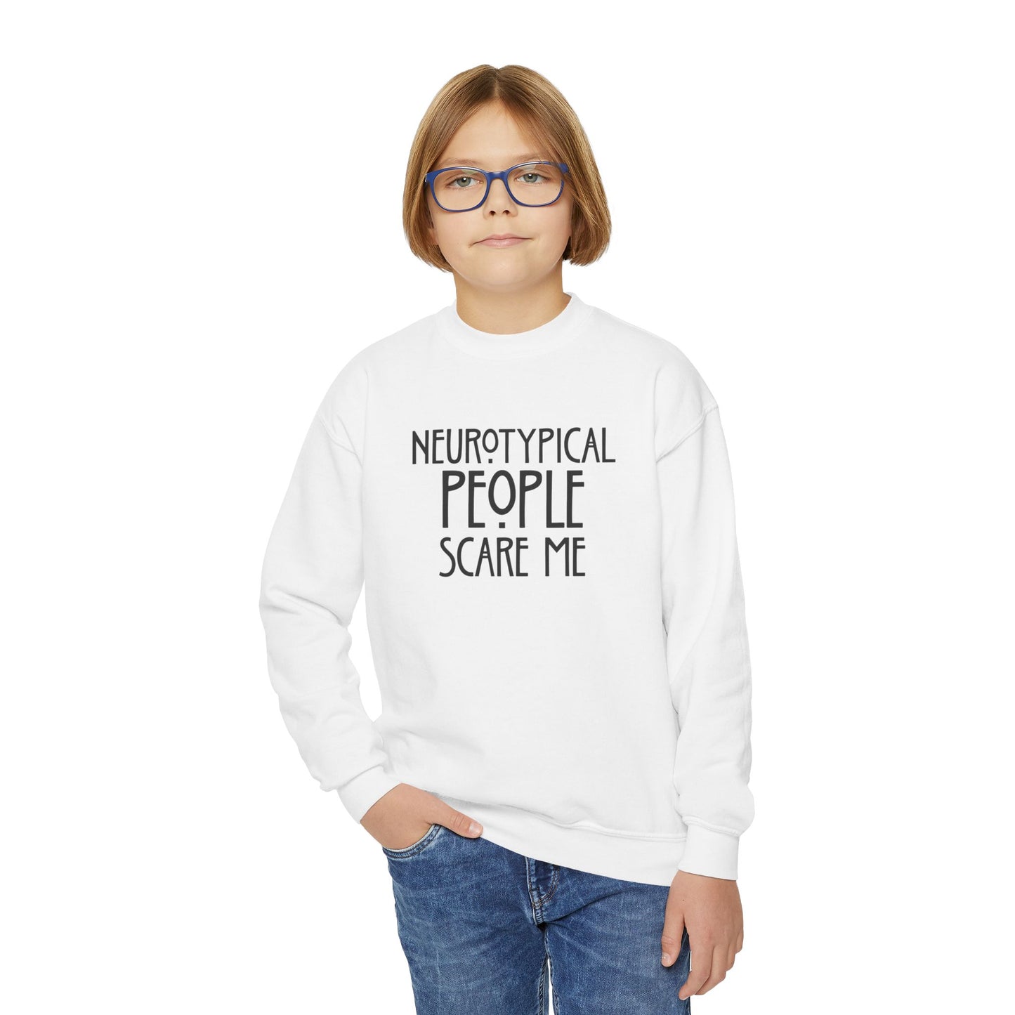 Youth Sweatshirt - "Neurotypical People Scare Me" Graphic Crewneck