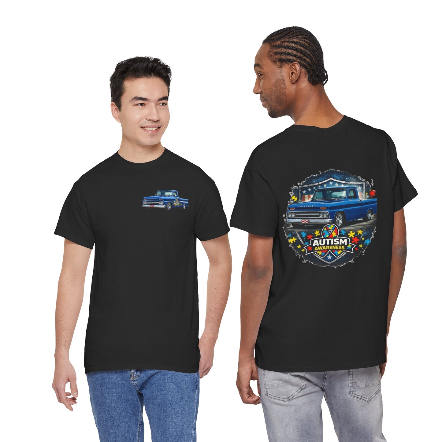Tim’s Truck Tee- Autism Awareness Truck T-Shirt — Vintage Pickup Puzzle Ribbon Tee