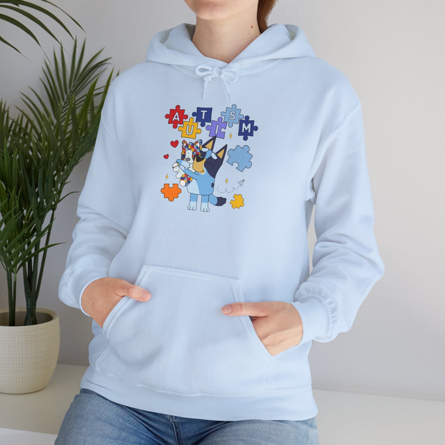 Autism Awareness Puzzle Bluey Hoodie – ’Autism’ Colorful Puzzle Piece Design