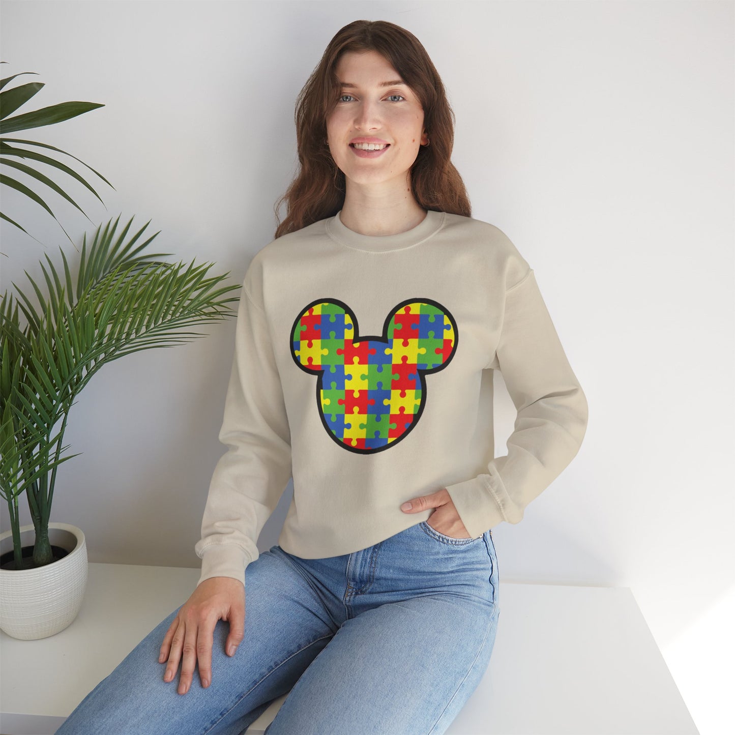 Colorful Puzzle Mickey Mouse Crewneck Sweatshirt
