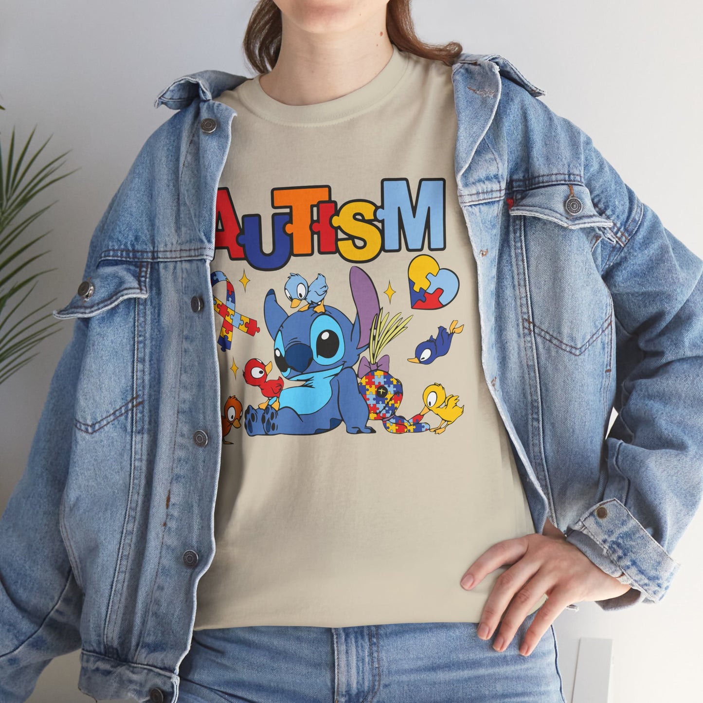 Autism Awareness T-Shirt — Cute Cartoon Character Puzzle-Heart Design