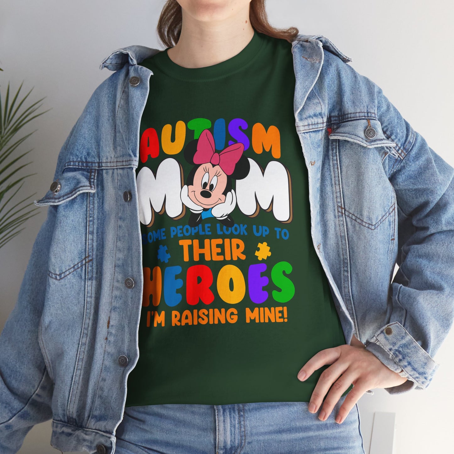 Autism Mom T-Shirt — "Some People Look Up To Their Heroes, I'm Raising Mine" — Colorful Awareness Tee