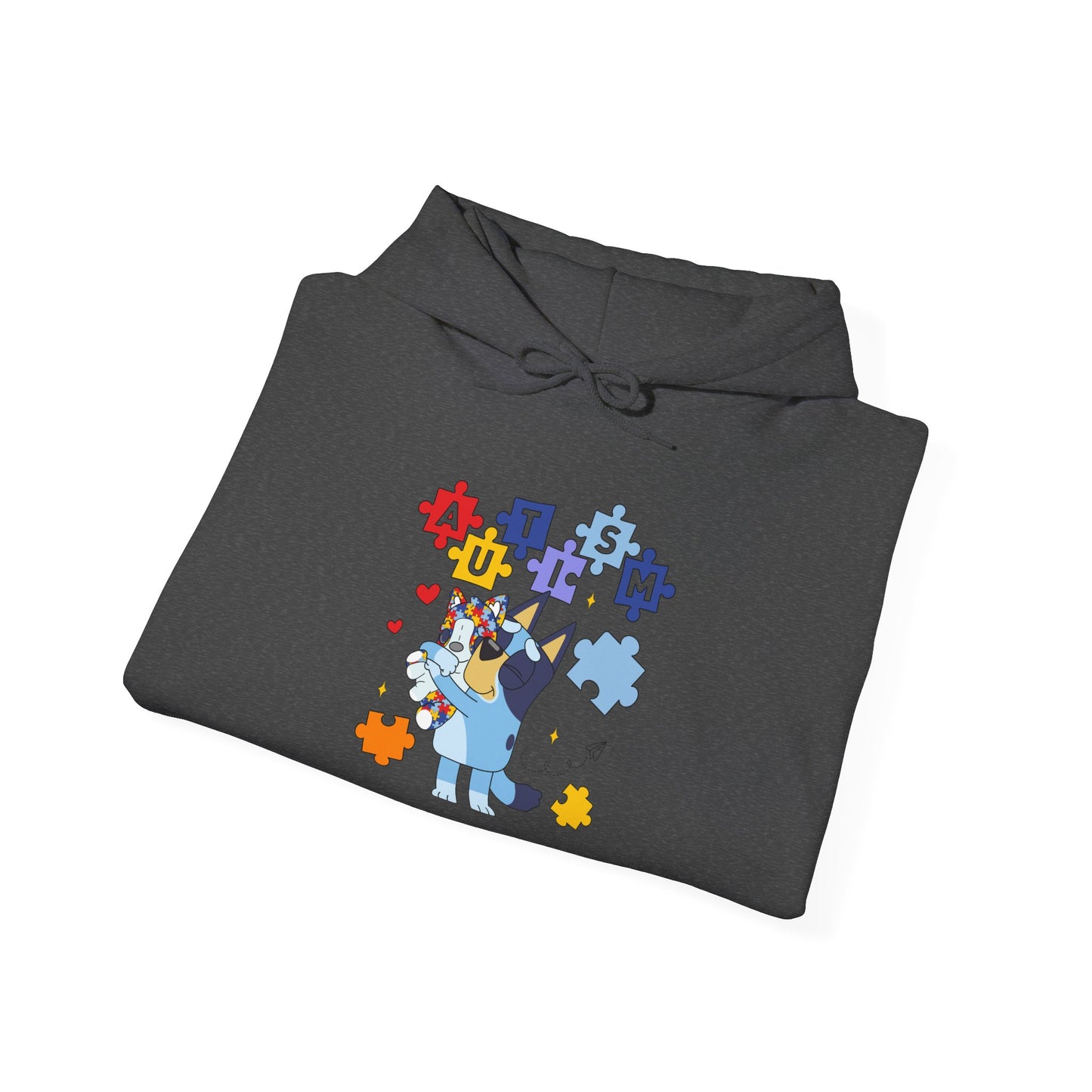 Autism Awareness Puzzle Bluey Hoodie – ’Autism’ Colorful Puzzle Piece Design