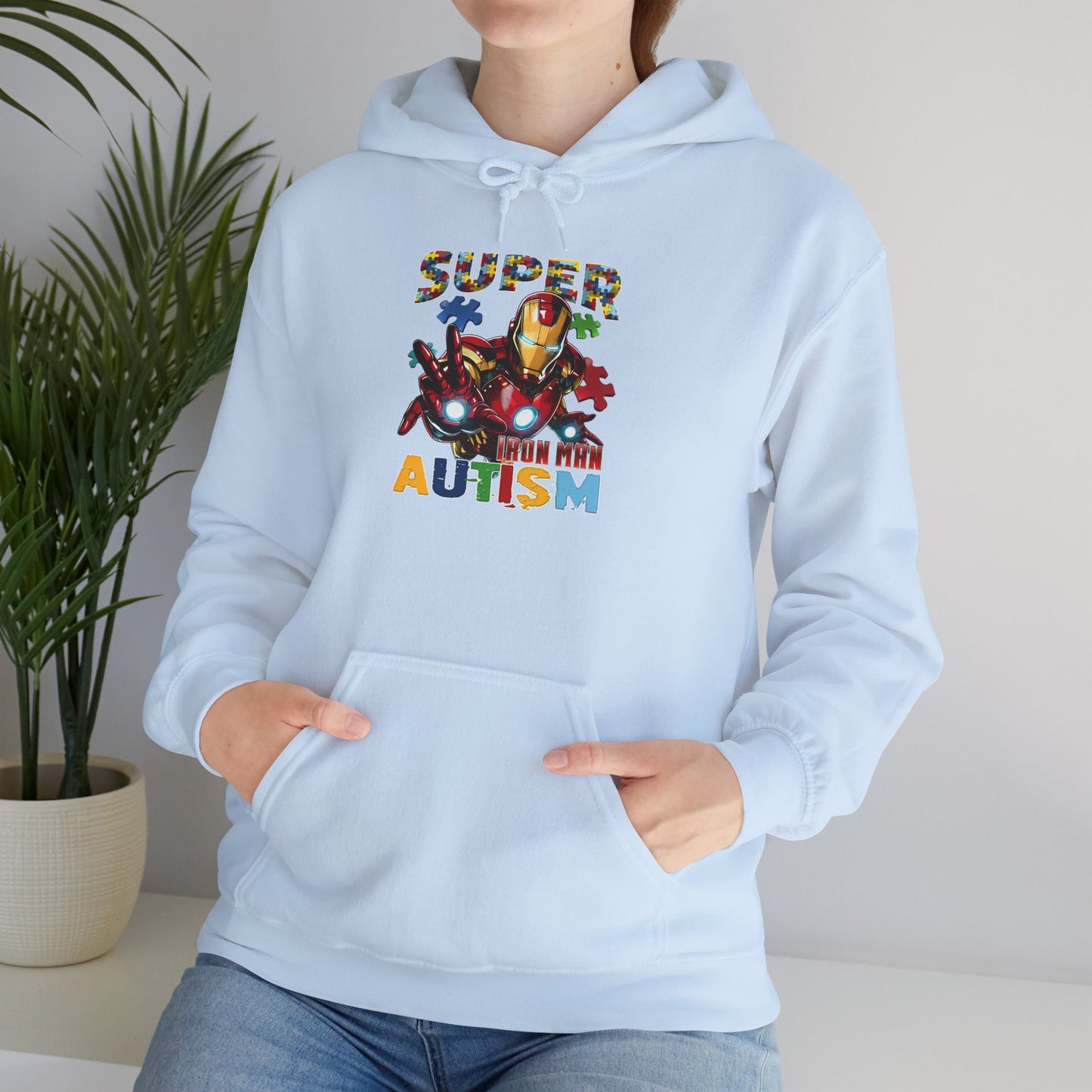 Autism Awareness Hoodie — "Super Mom with Autism" Colorful Puzzle Design
