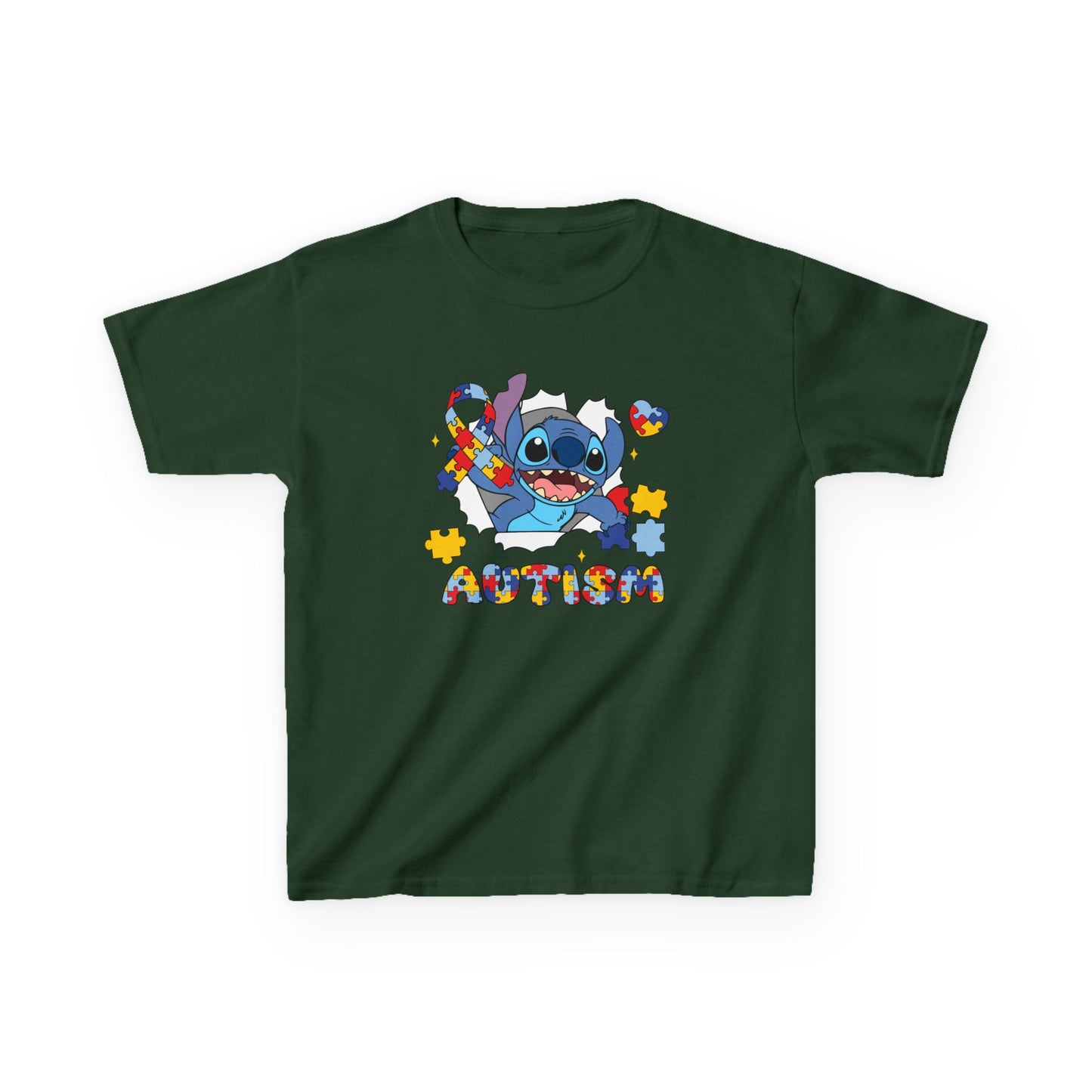 Kids Tee — Cute Stitch Autism Puzzle Heart Design