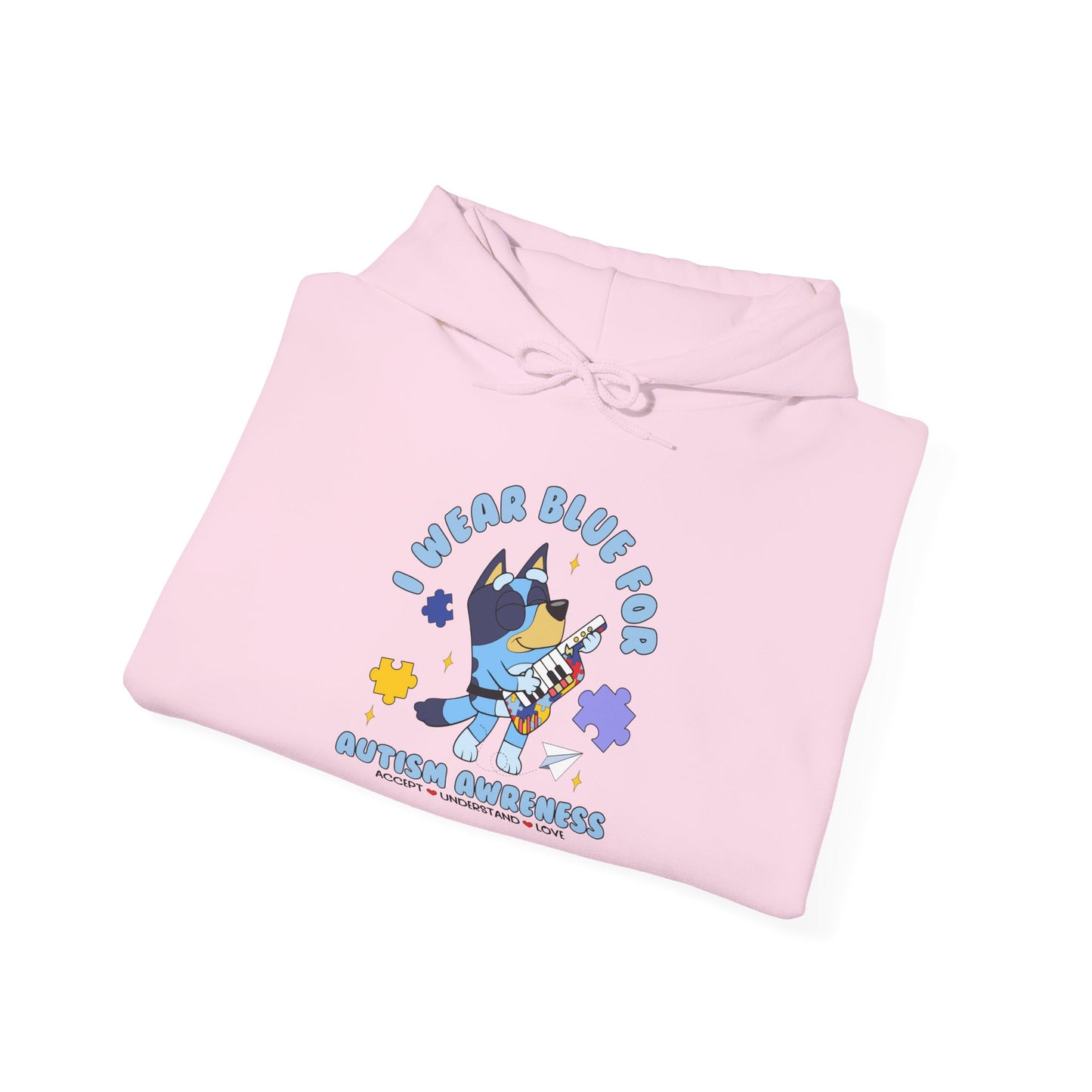 Hoodie — Cute Blue Dog “I Wear Blue for Autism” Graphic Hoodie (Cozy Pet Lover Gift)