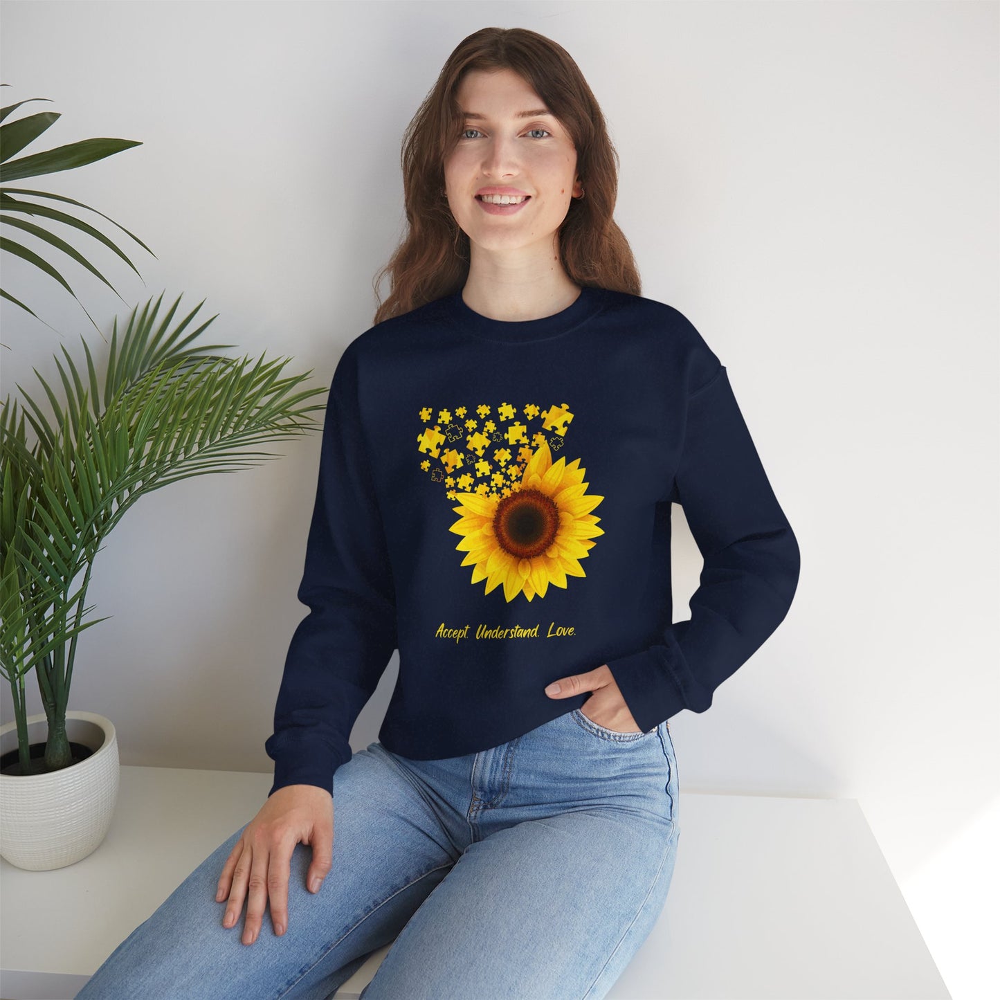 Sunflower Floral Crewneck Sweatshirt — Bright Yellow Sunflower Design