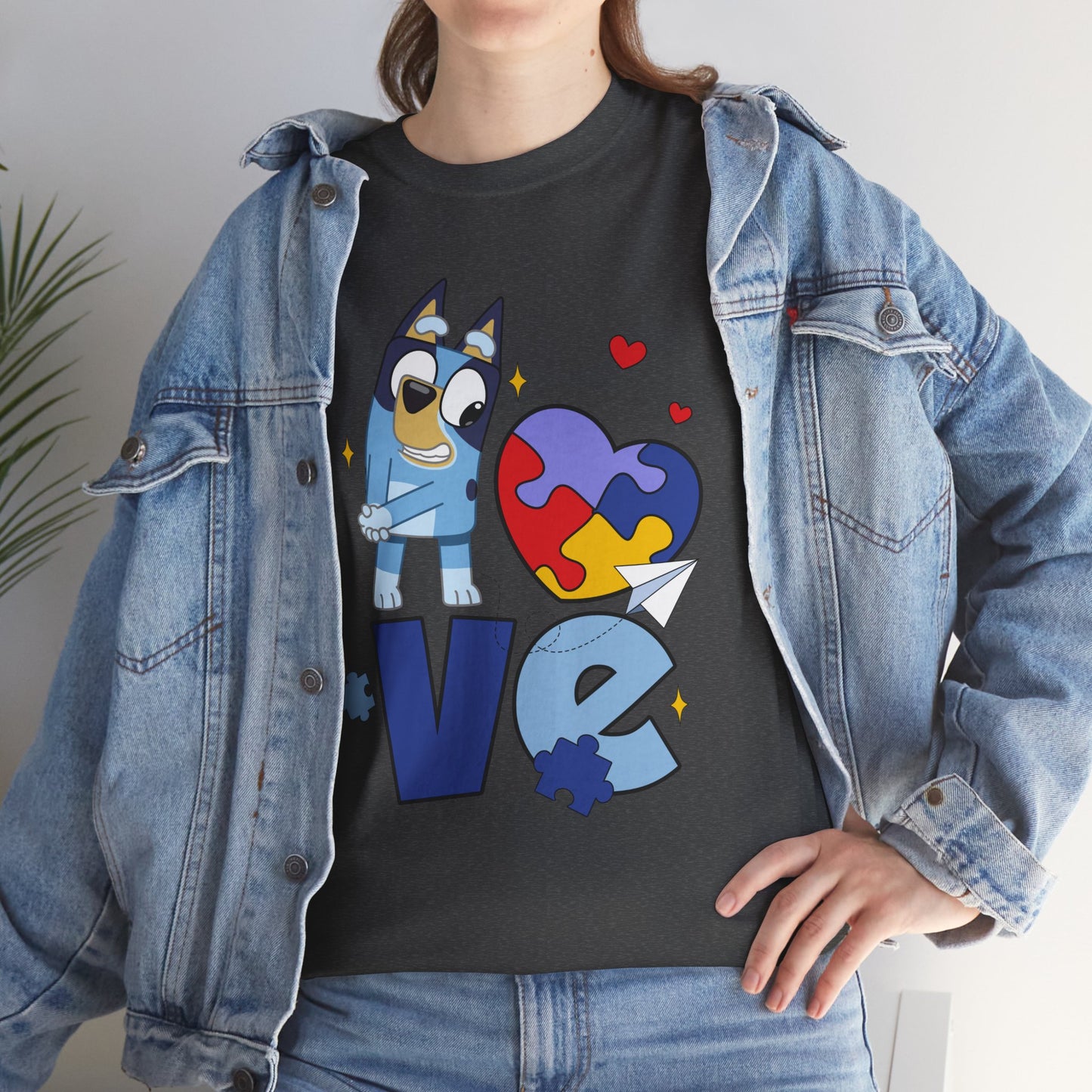 Autism Awareness Love Tee - Puzzle Heart & Cartoon Character T-Shirt