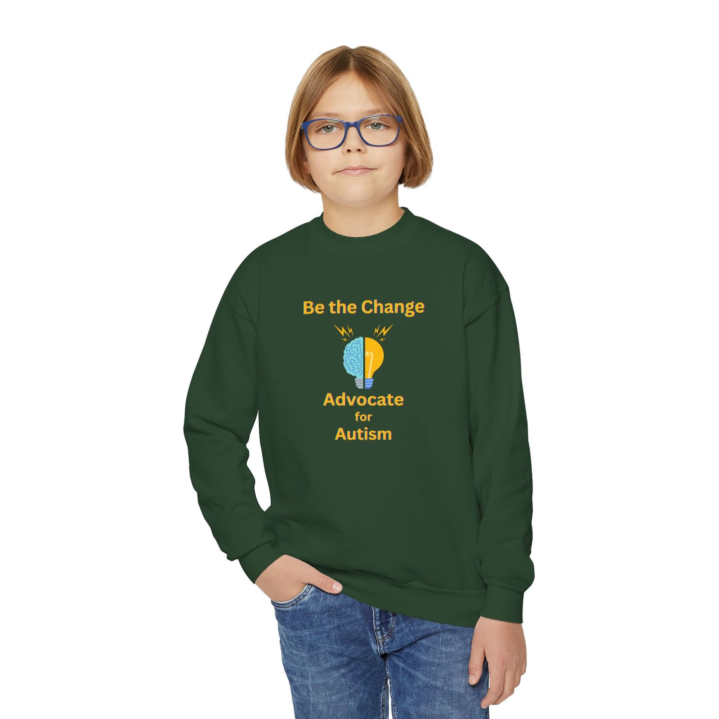 Advocate for Autism Youth Crewneck Sweatshirt — "Be the Change" Awareness Pullover