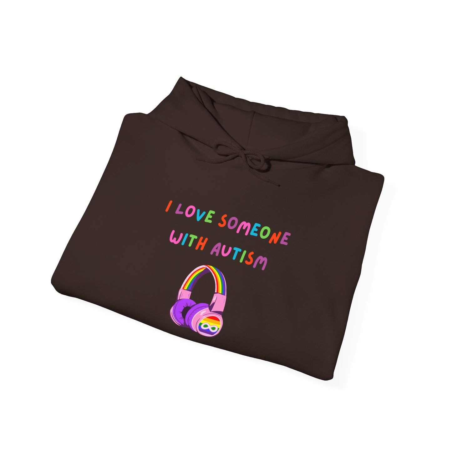 Autism Support Hoodie — "I Love Someone With Autism" Colorful Headphones Design