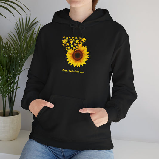 Sunflower Love Autism Awareness Advocate Hoodie — Joyful Floral Hooded Sweatshirt