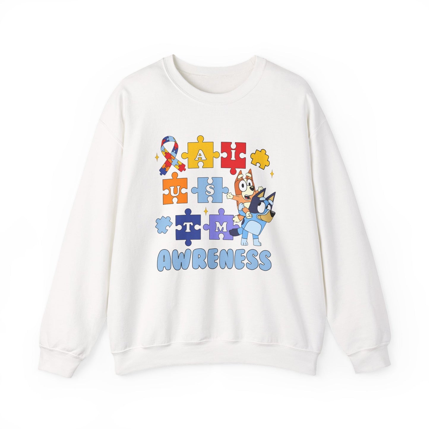 Autism Awareness Crewneck Sweatshirt — Puzzle Ribbon Support Design