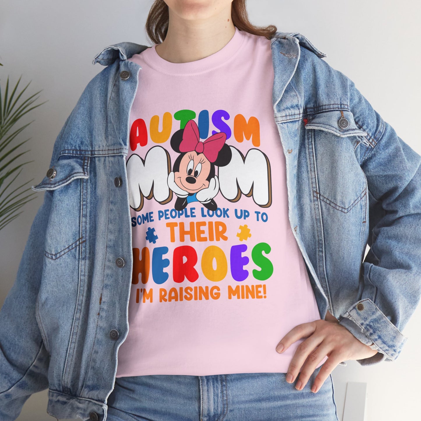 Autism Mom T-Shirt — "Some People Look Up To Their Heroes, I'm Raising Mine" — Colorful Awareness Tee